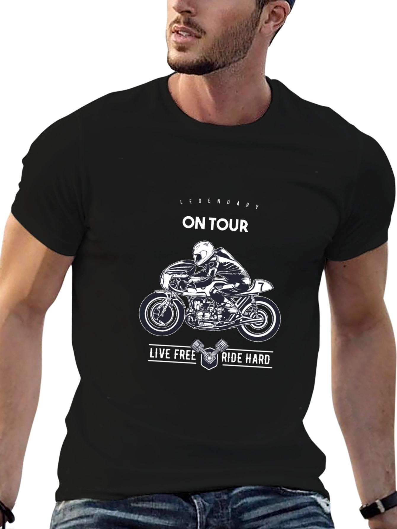 Black Legendary On Tour Motorcycle Graphic T-Shirt view 6