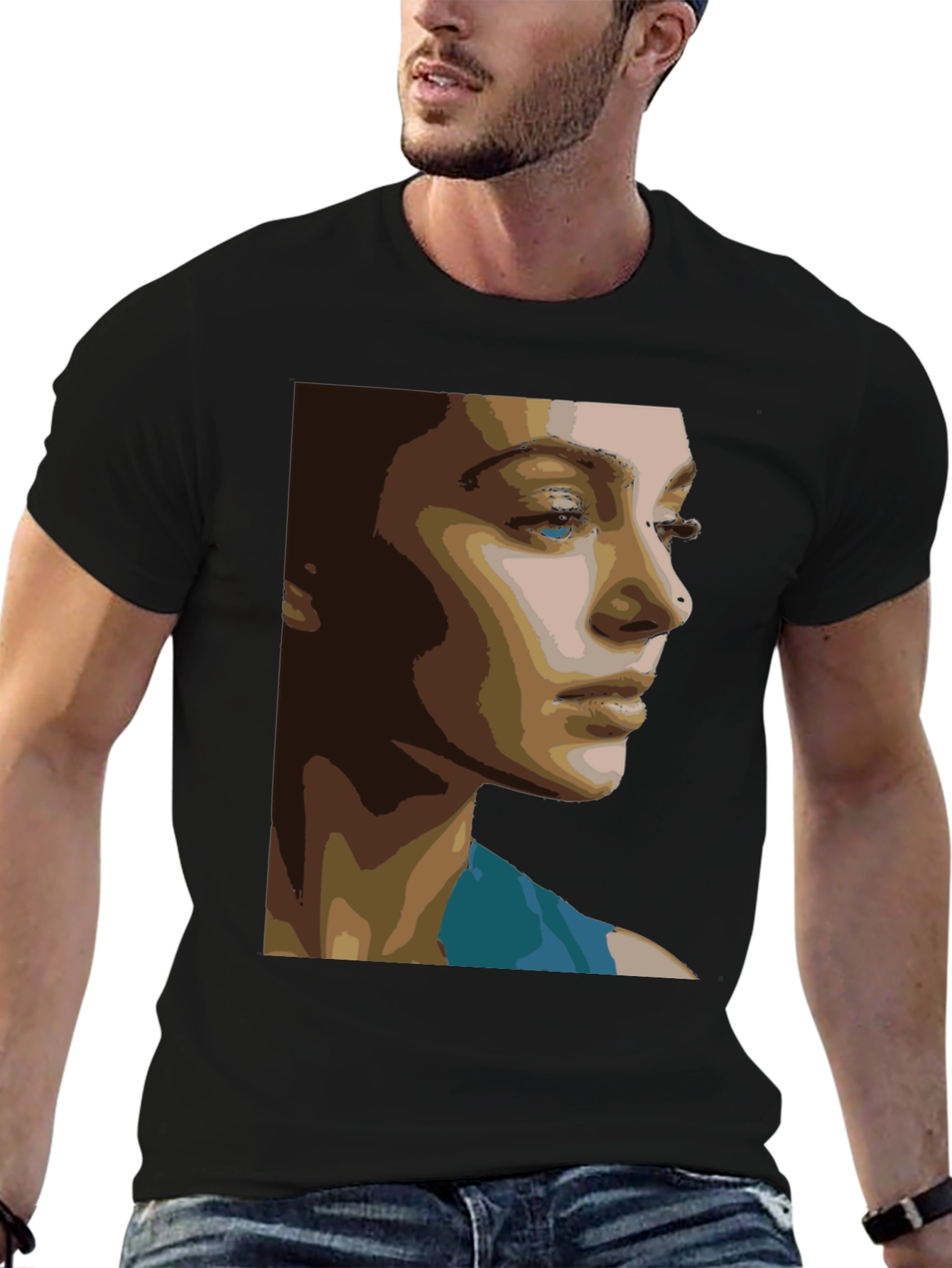 Black Abstract Portrait Graphic Tee - Unisex Black T-Shirt view 6