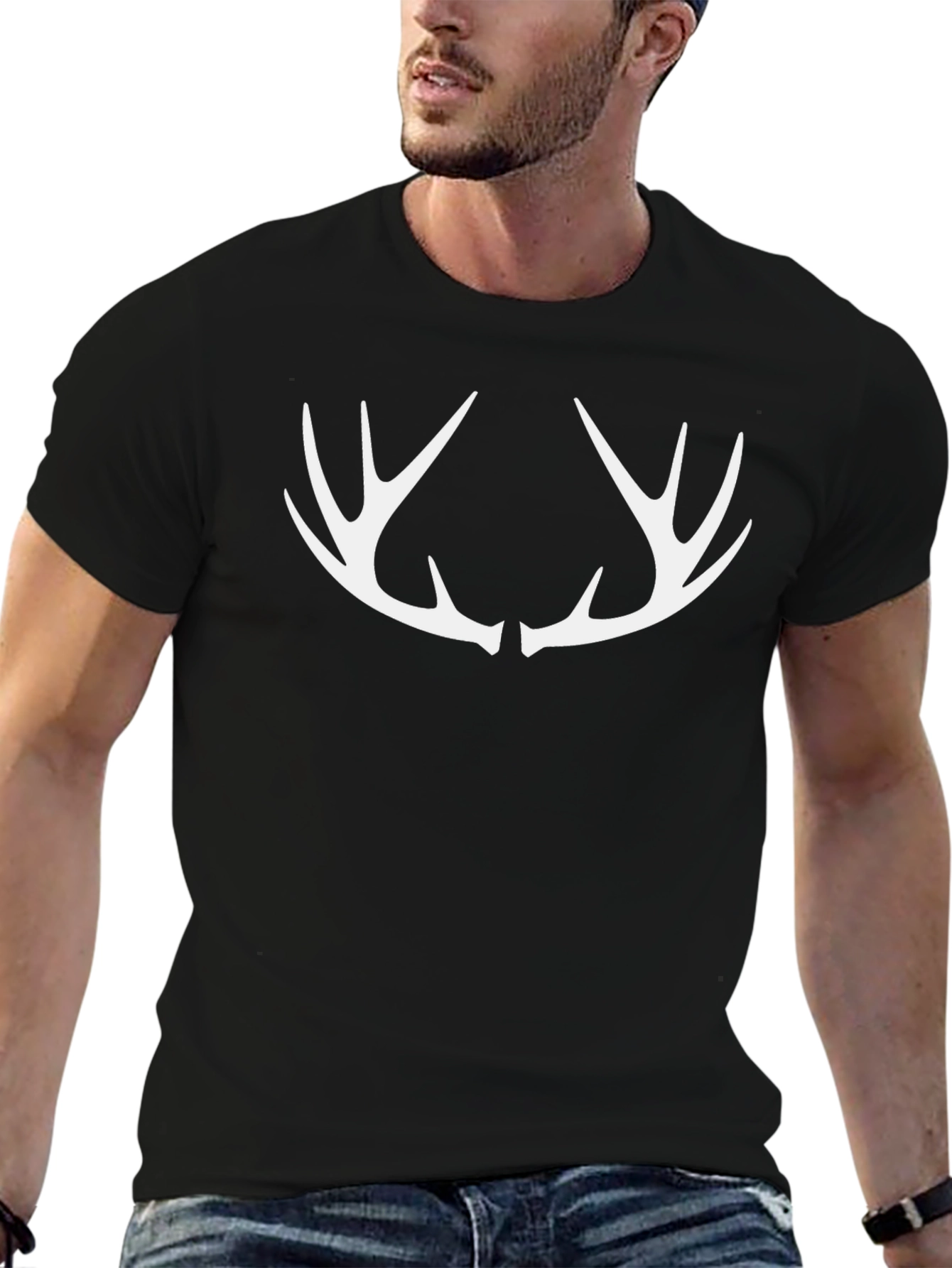 Black Antler Graphic Tee - Black Crew Neck Casual Shirt view 6