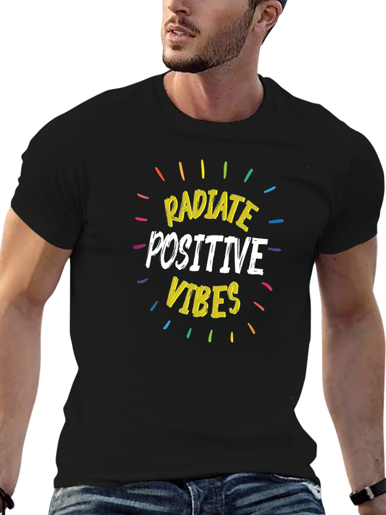 Black Radiate Positive Vibes Graphic T-Shirt view 6