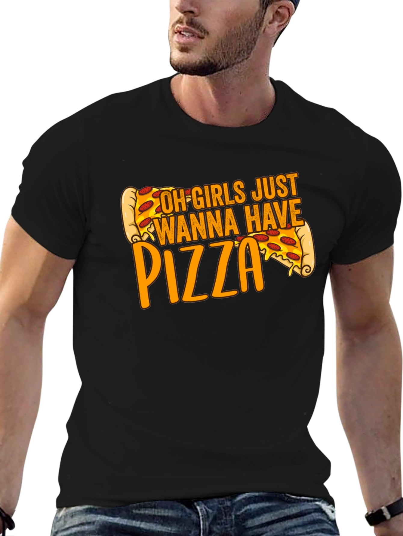 Black Pizza Lover T-Shirt - Girls Just Wanna Have Pizza Graphic Tee view 6