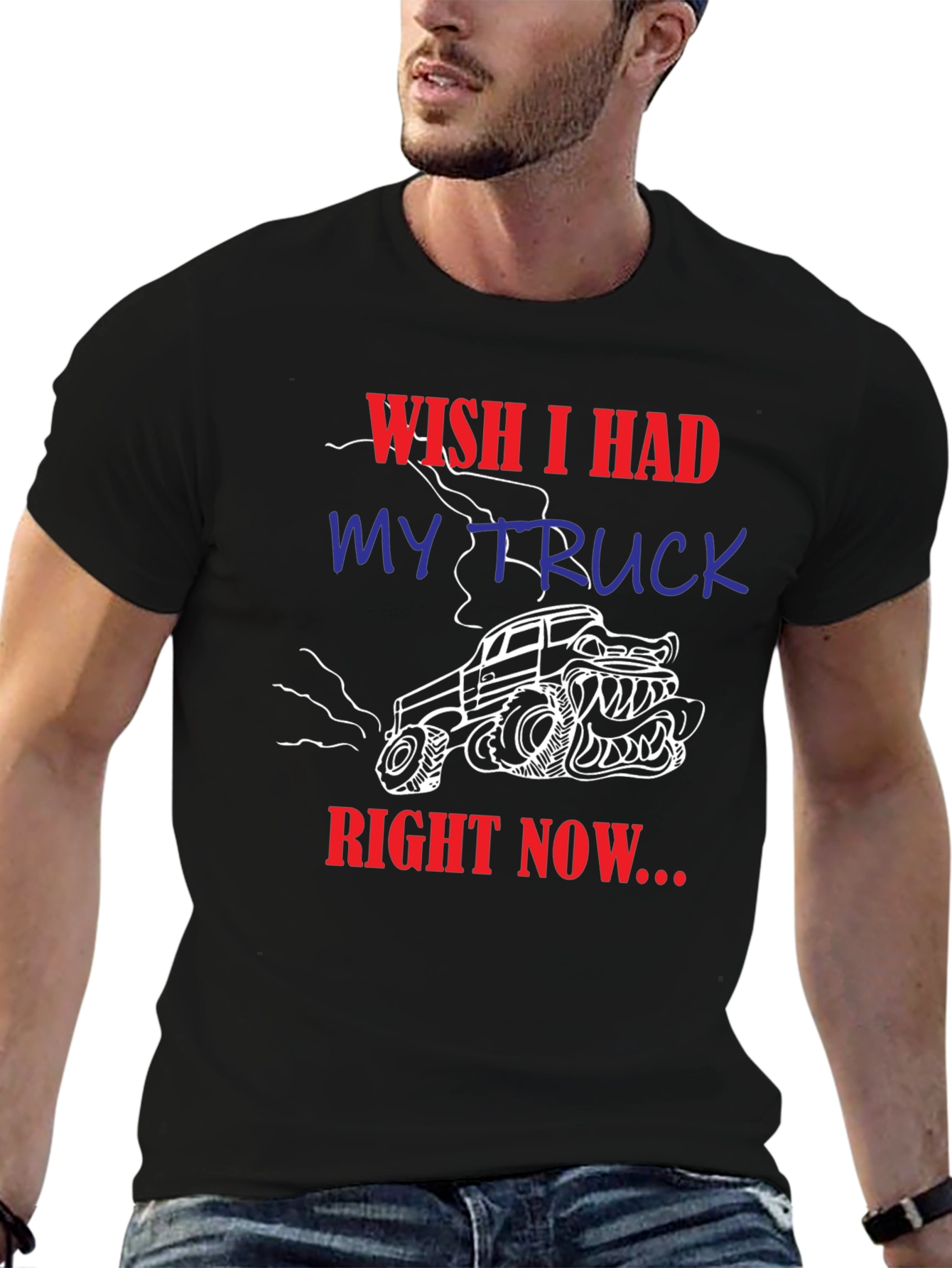 Black Wish I Had My Truck T-Shirt view 6