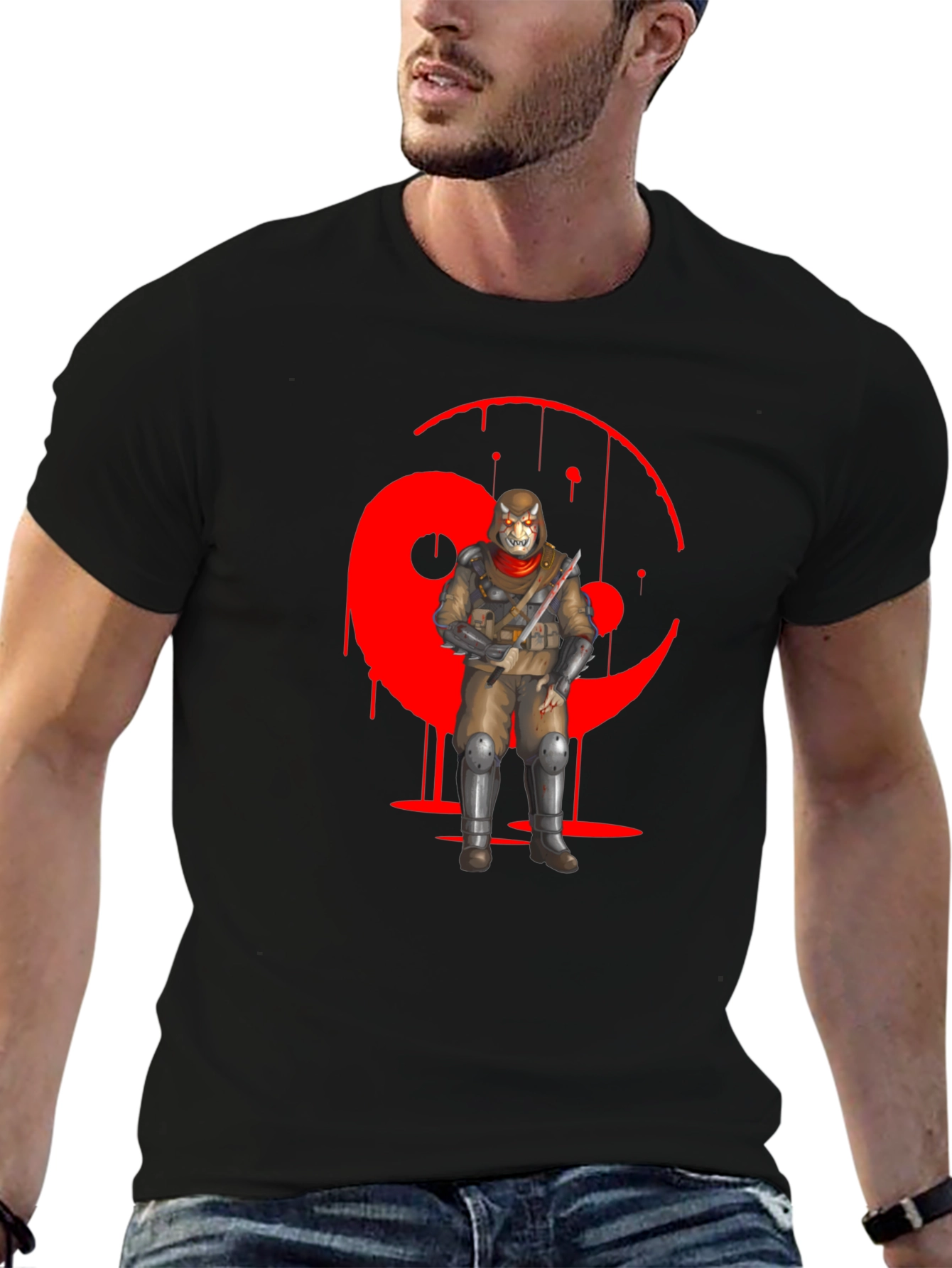 Black Red Yin Yang Ninja Graphic Black T-Shirt view 6