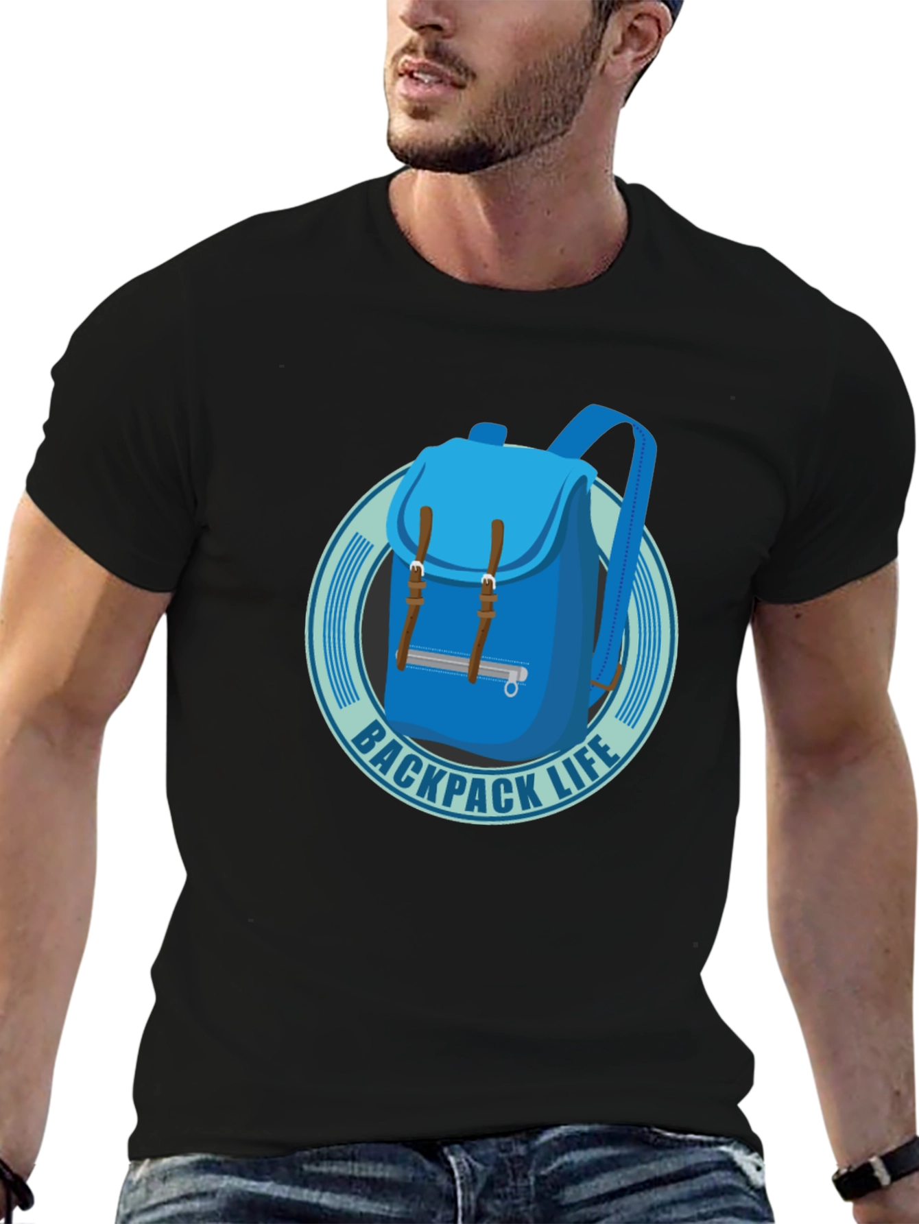 Black Backpack Life T-Shirt - Black Cotton Graphic Tee view 6
