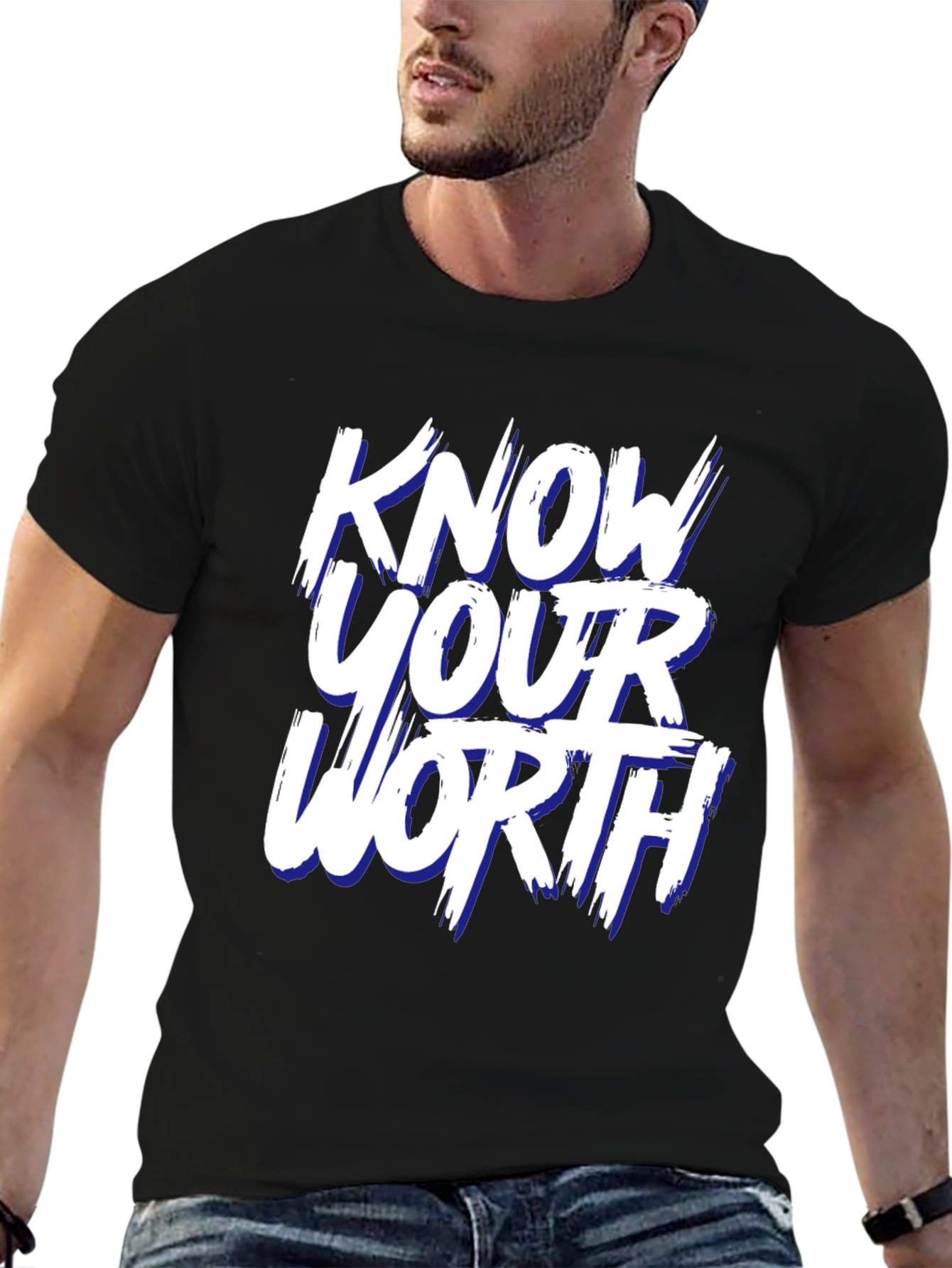 Black Know Your Worth Graphic Tee - Black Cotton Blend view 6