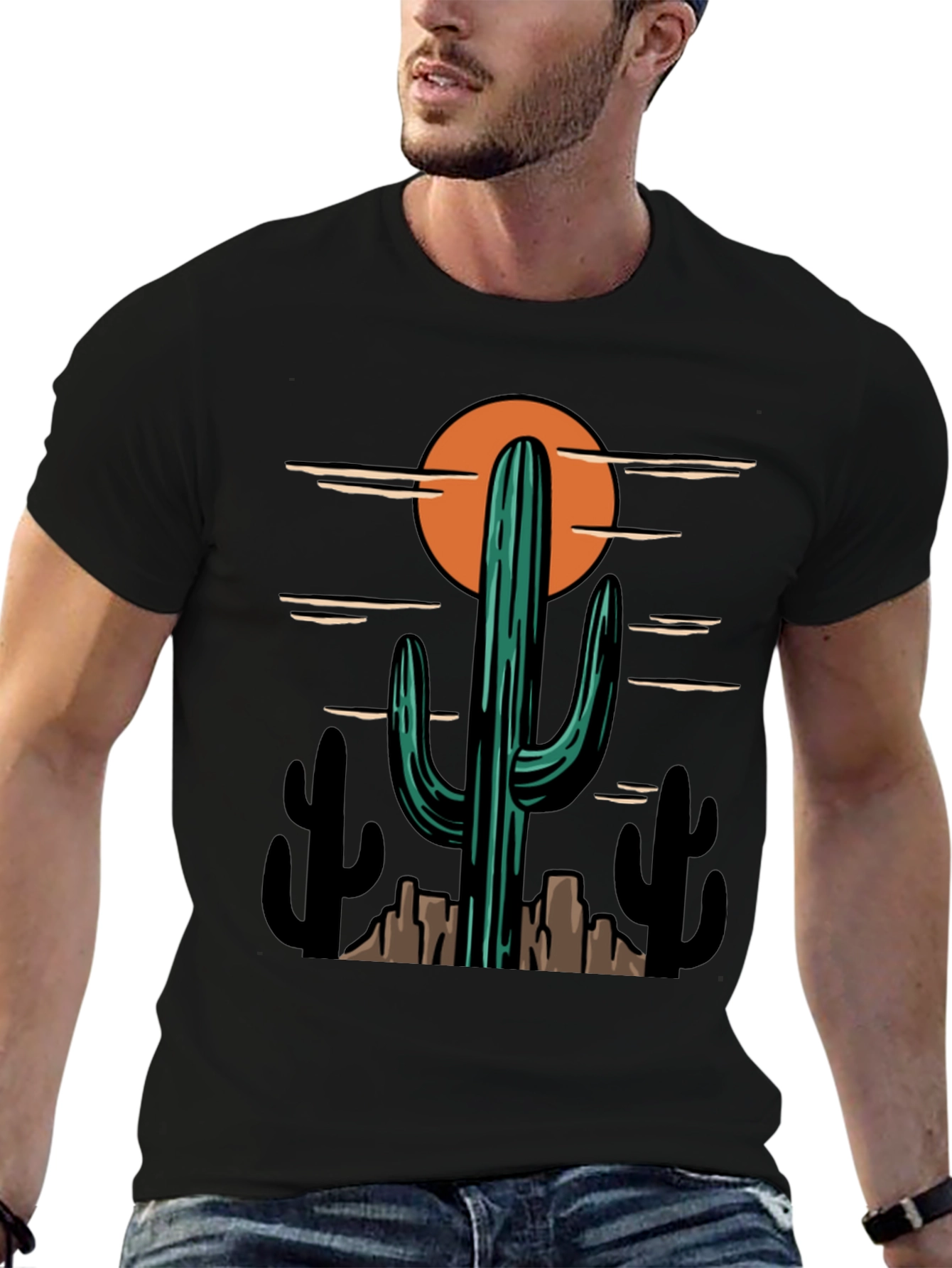 Black Desert Cactus Graphic Tee - Western Style Shirt view 6