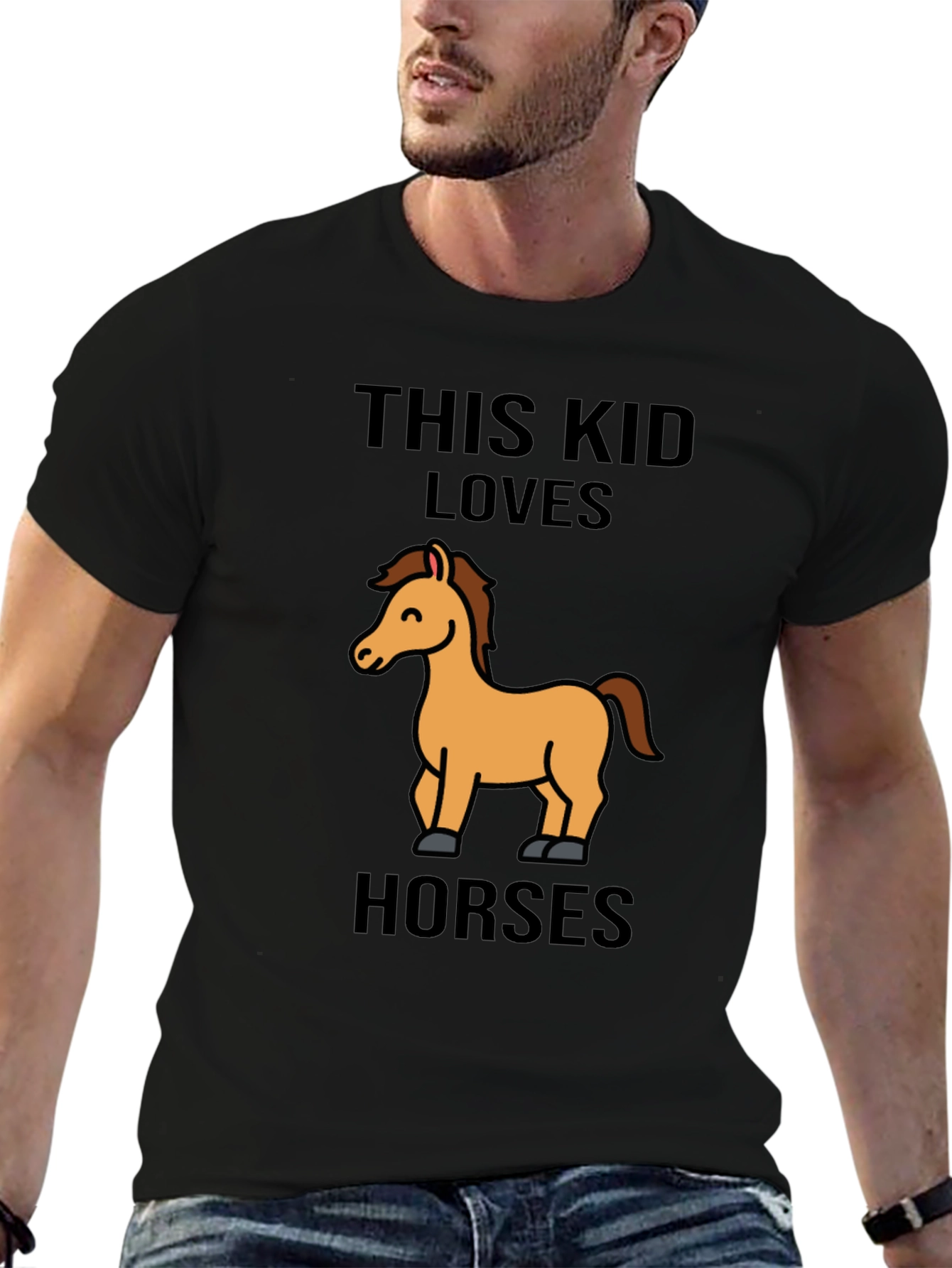 Black Cute Horse Lover Kids Black T-Shirt view 6