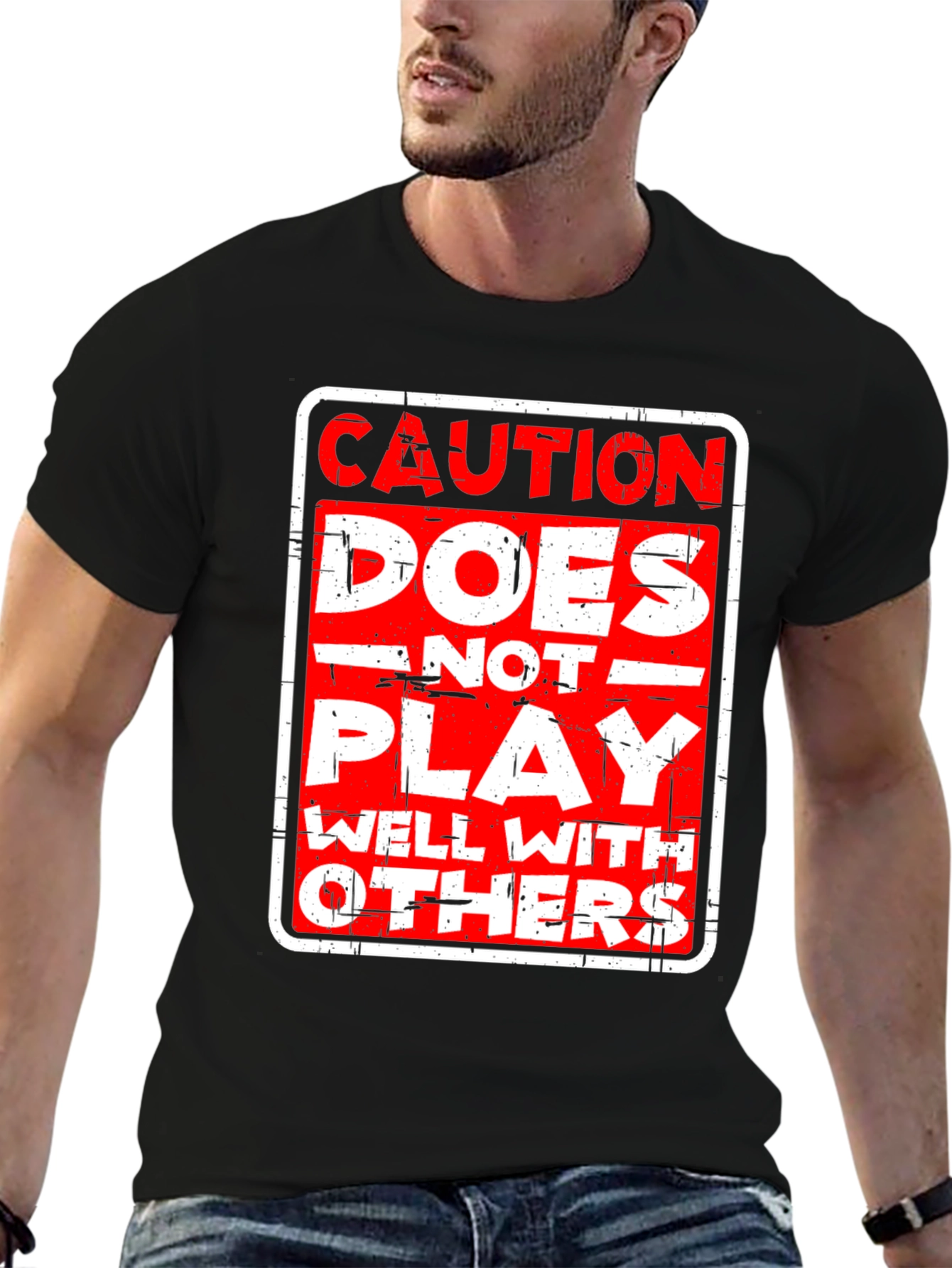 Black Caution: Does Not Play Well With Others T-Shirt view 6