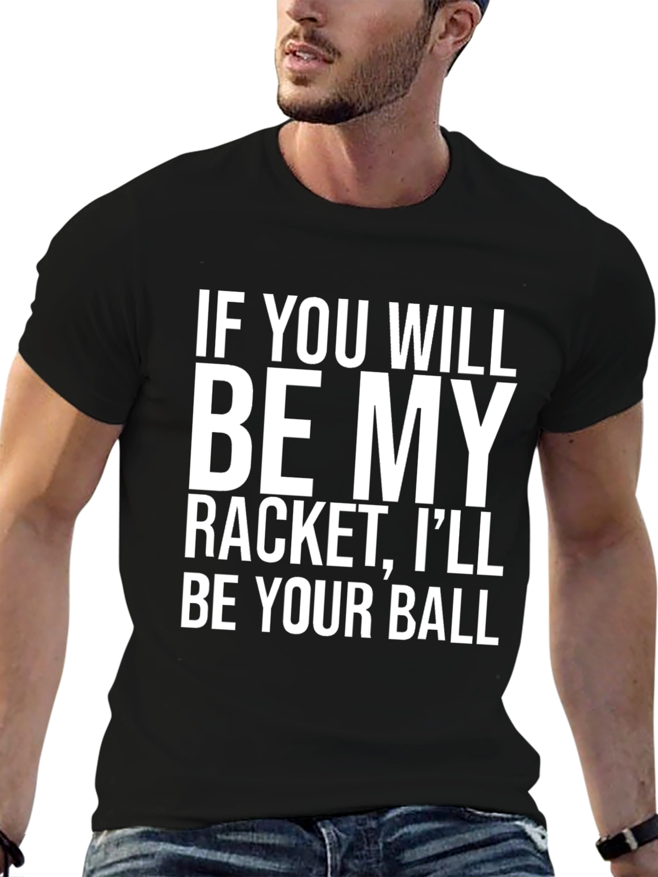 Black Funny Tennis T-Shirt - Racket & Ball Slogan Tee view 6