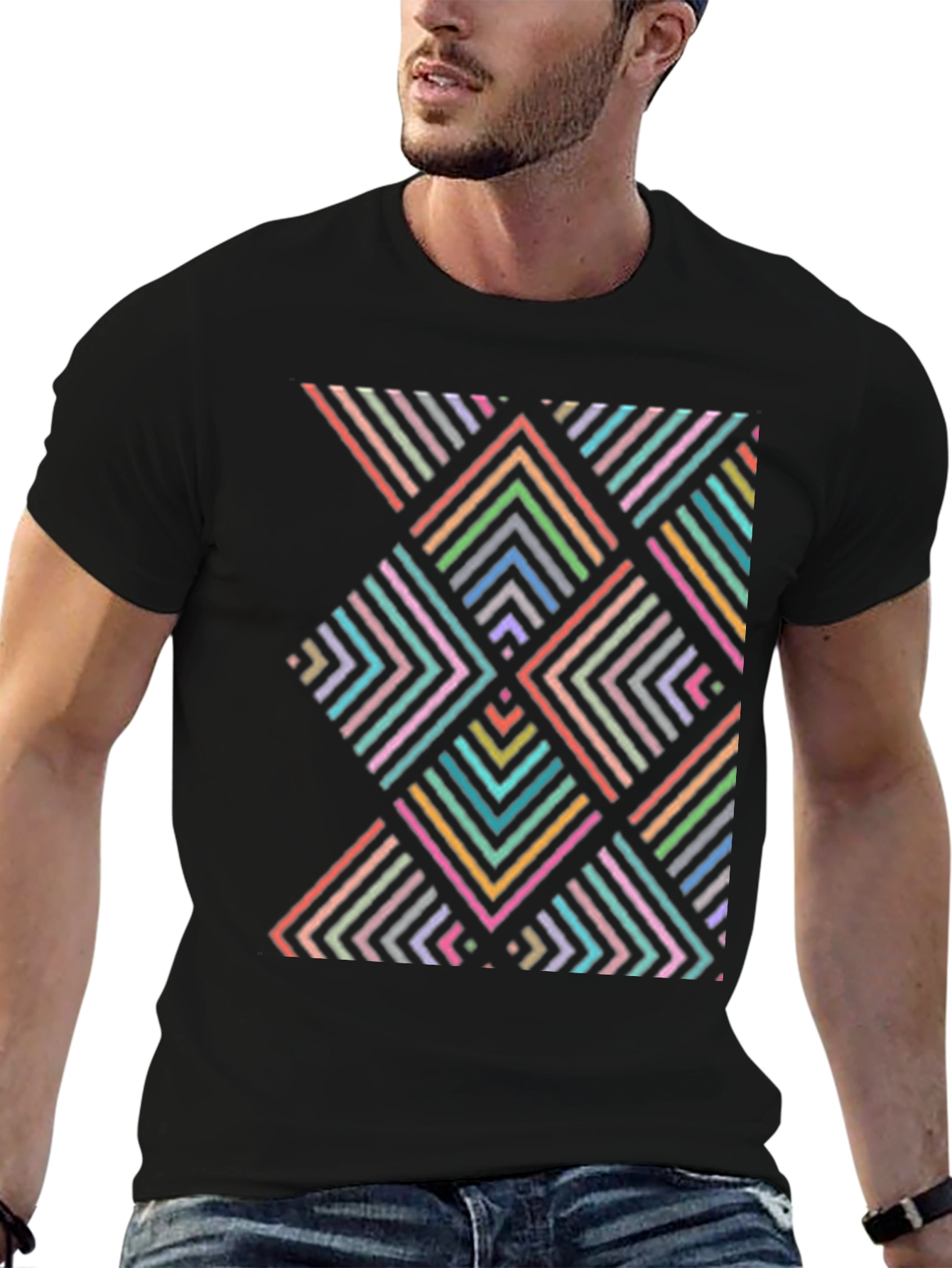 Geometric Arrow Pattern T-Shirt - Black - 6
