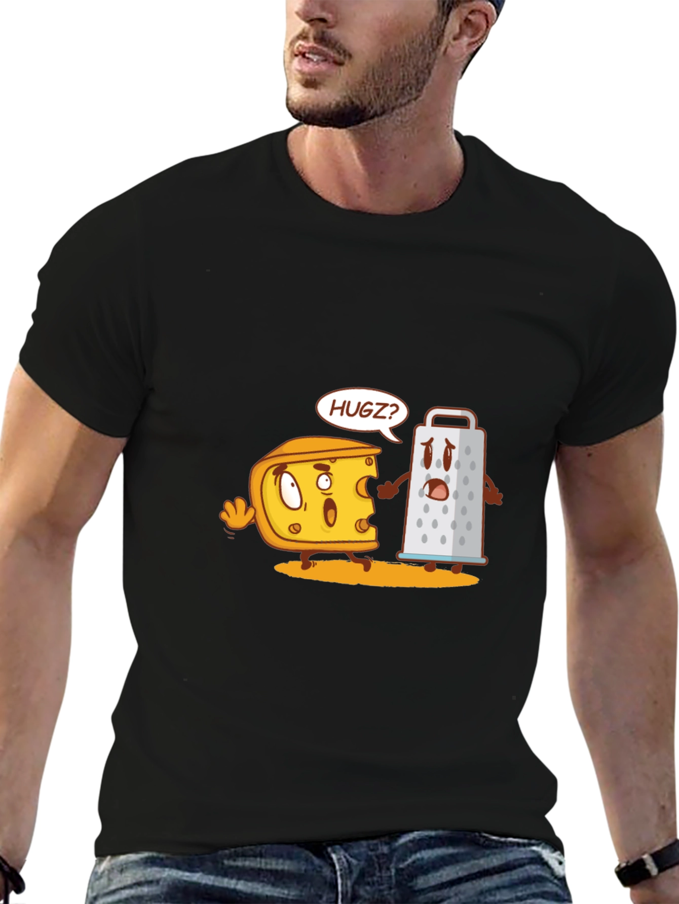 Black Funny Cheese Hug T-Shirt view 6