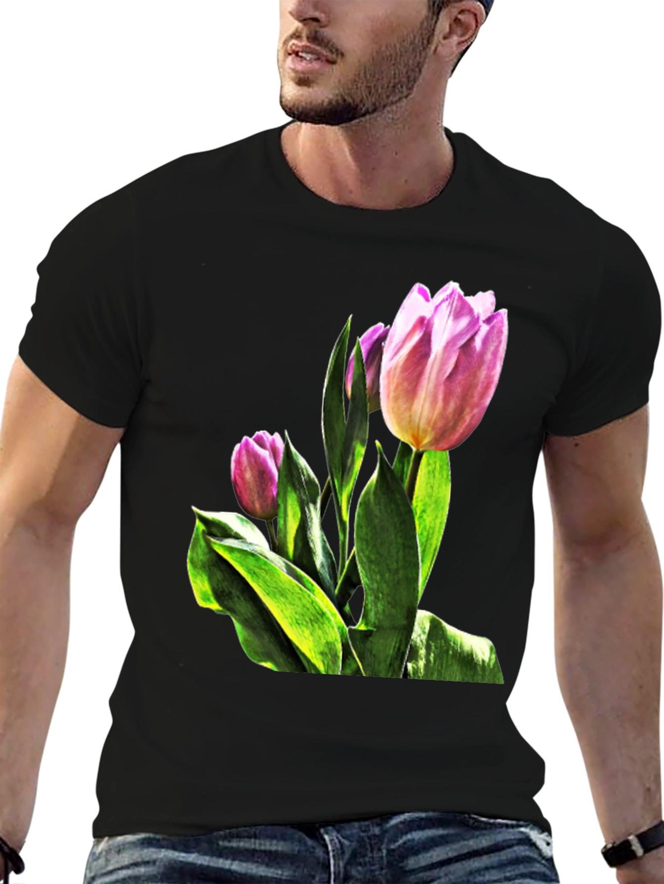 Black Tulip Flower Graphic T-Shirt - Stylish Floral Tee view 6