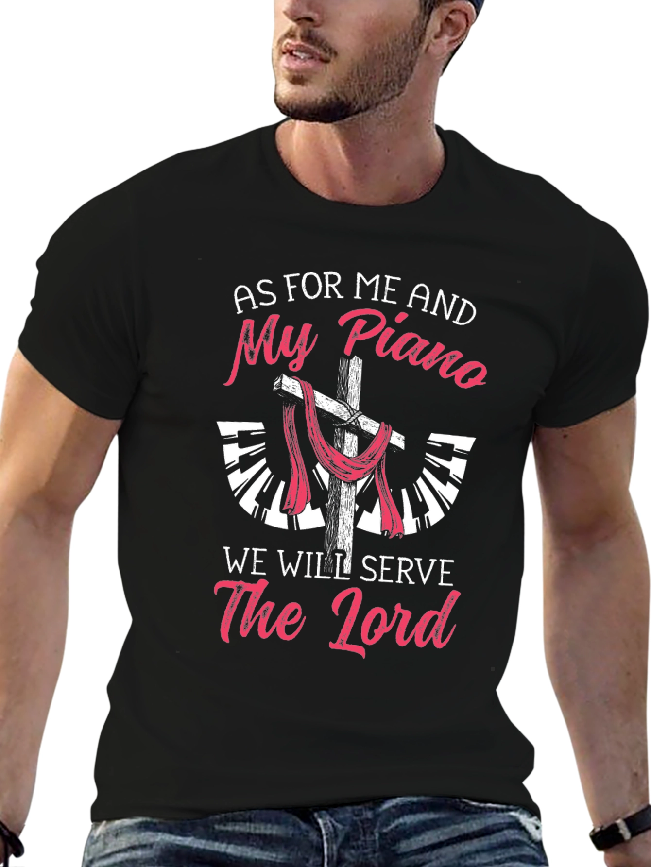 Black Piano & Faith T-Shirt - Christian Musician Tee view 6