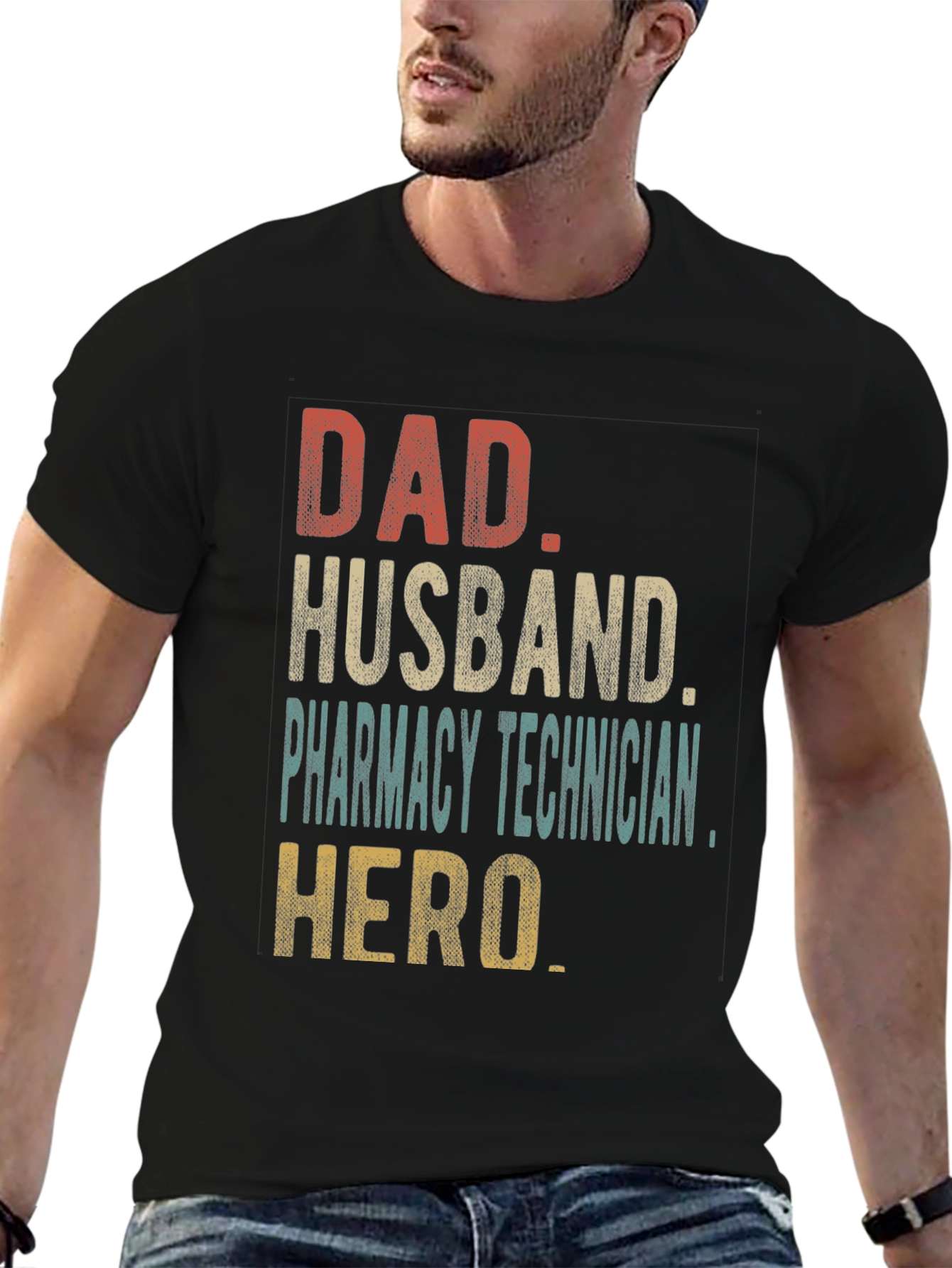 Black Dad Husband Pharmacy Technician Hero T-Shirt view 6