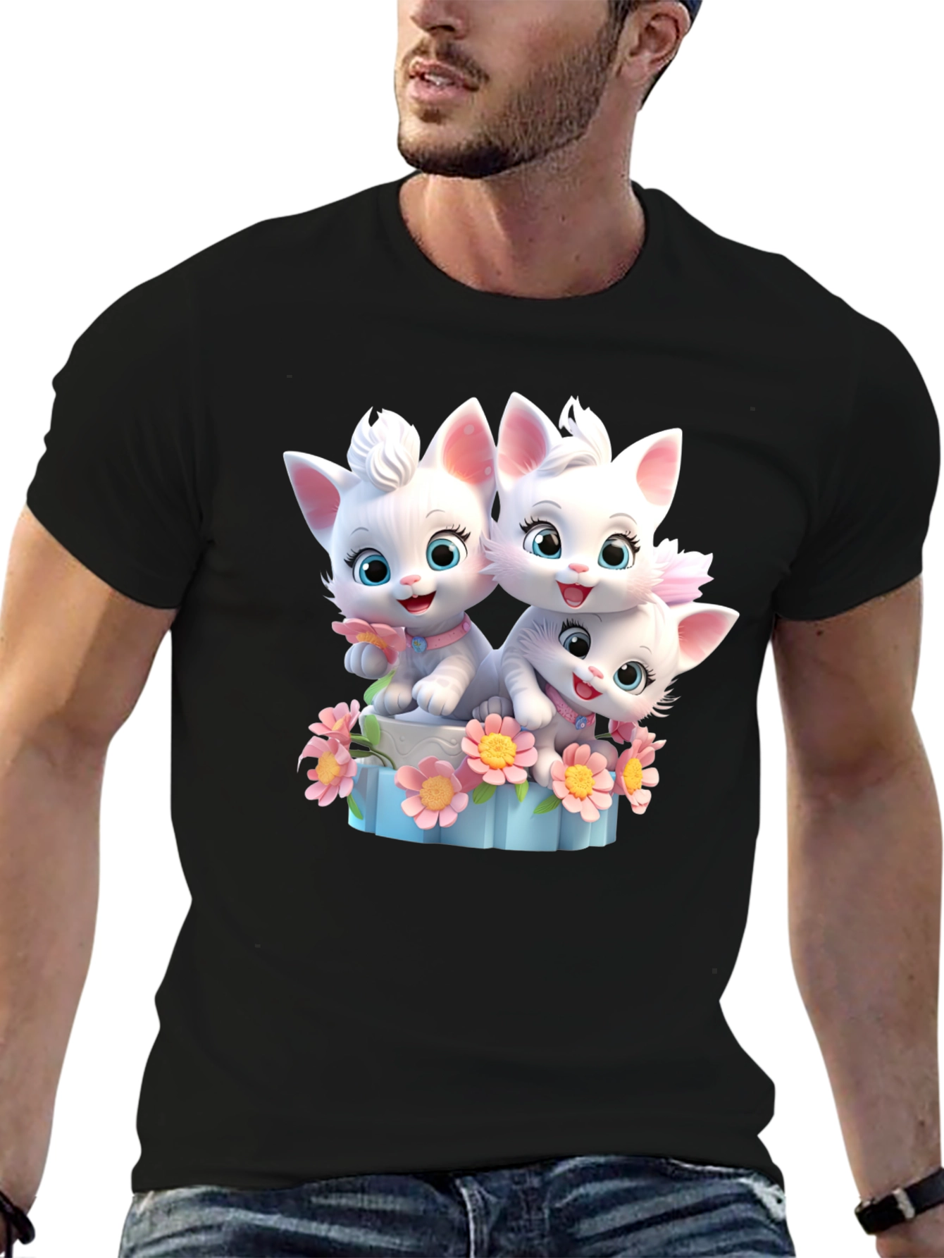 Black Cute Cats Black T-Shirt view 6
