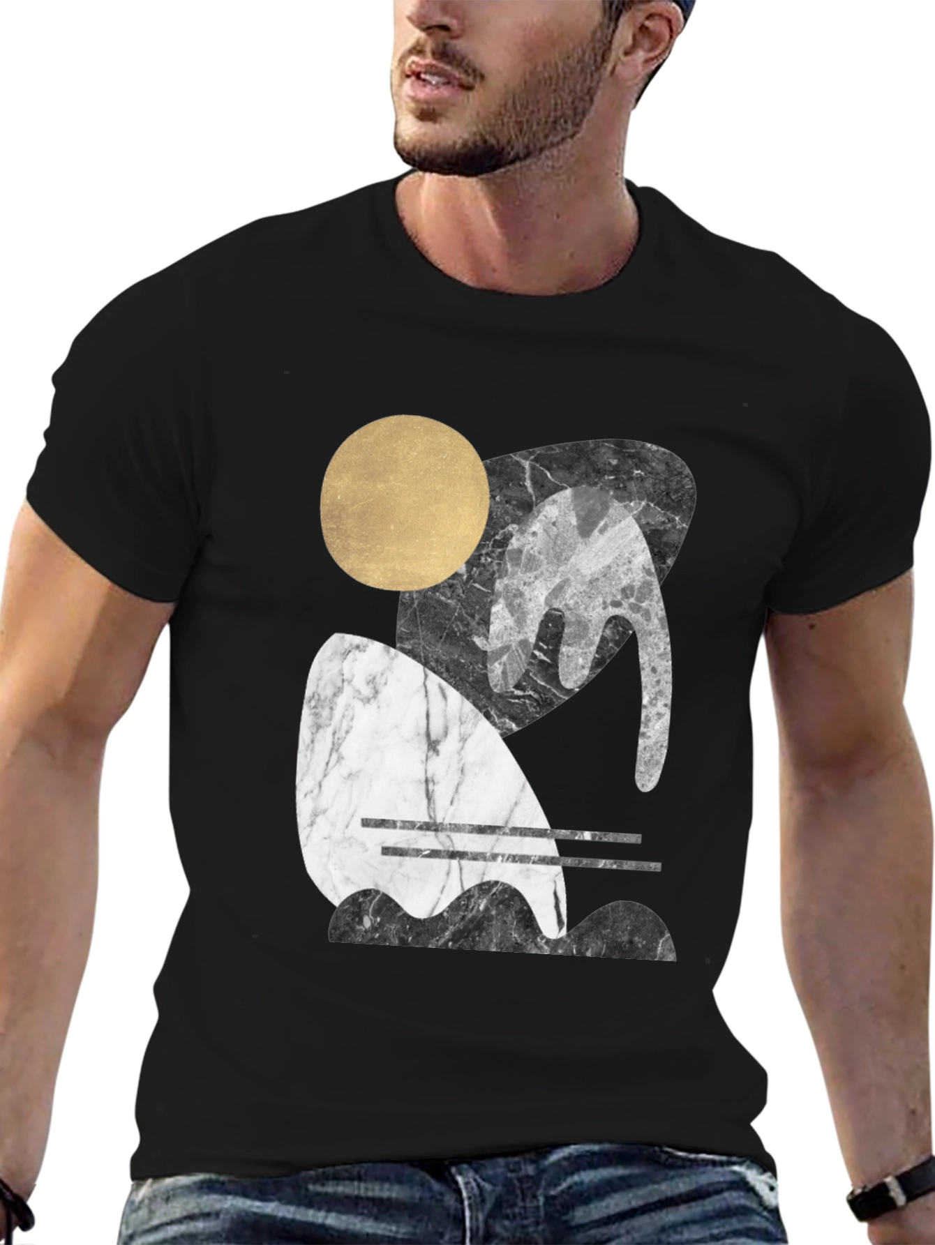 Black Modern Abstract Graphic T-Shirt view 6