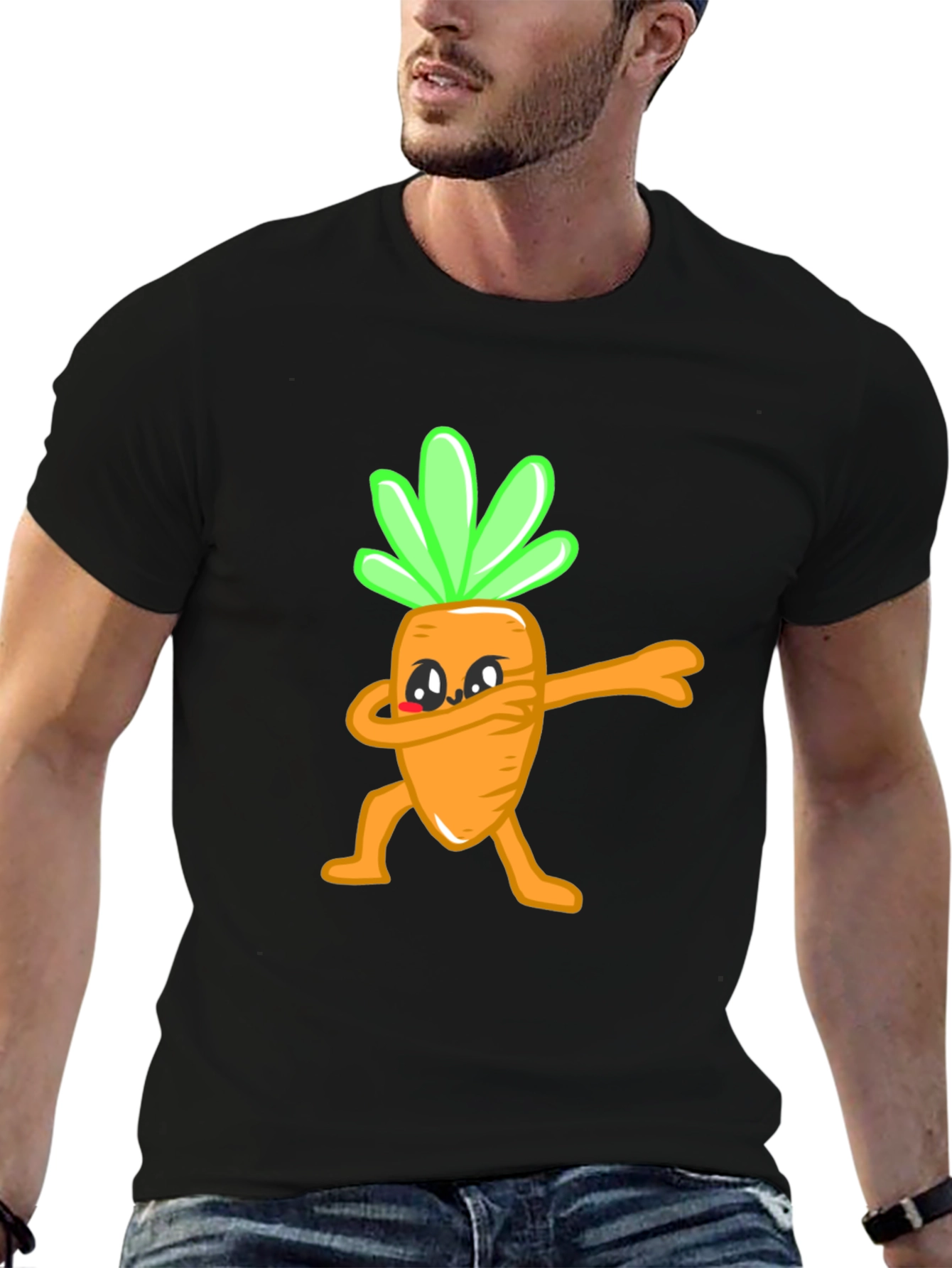 Black Funny Dabbing Carrot Graphic Tee - Black Cotton T-Shirt view 6