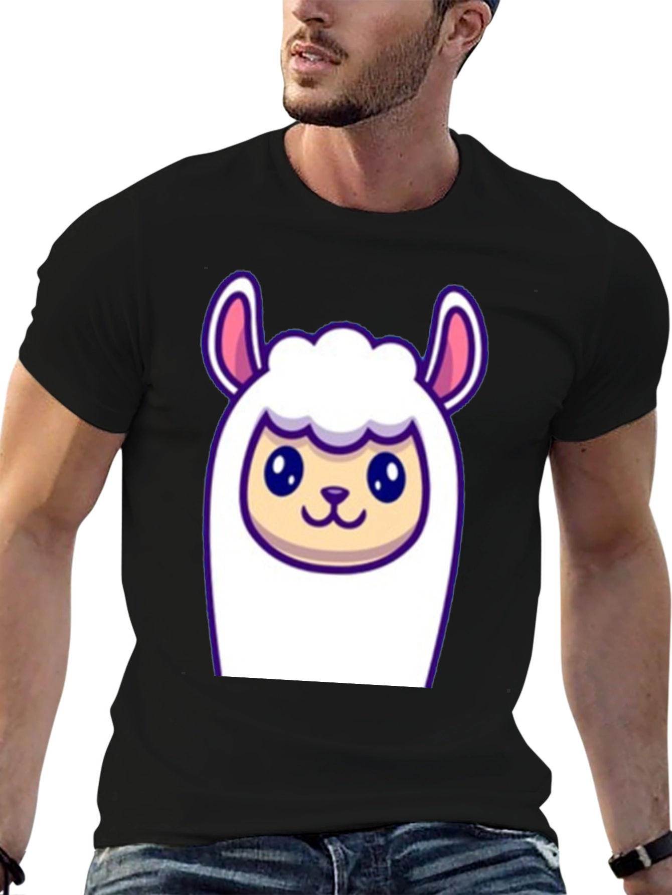 Black Cute Llama Graphic Tee - Soft Black T-Shirt view 6