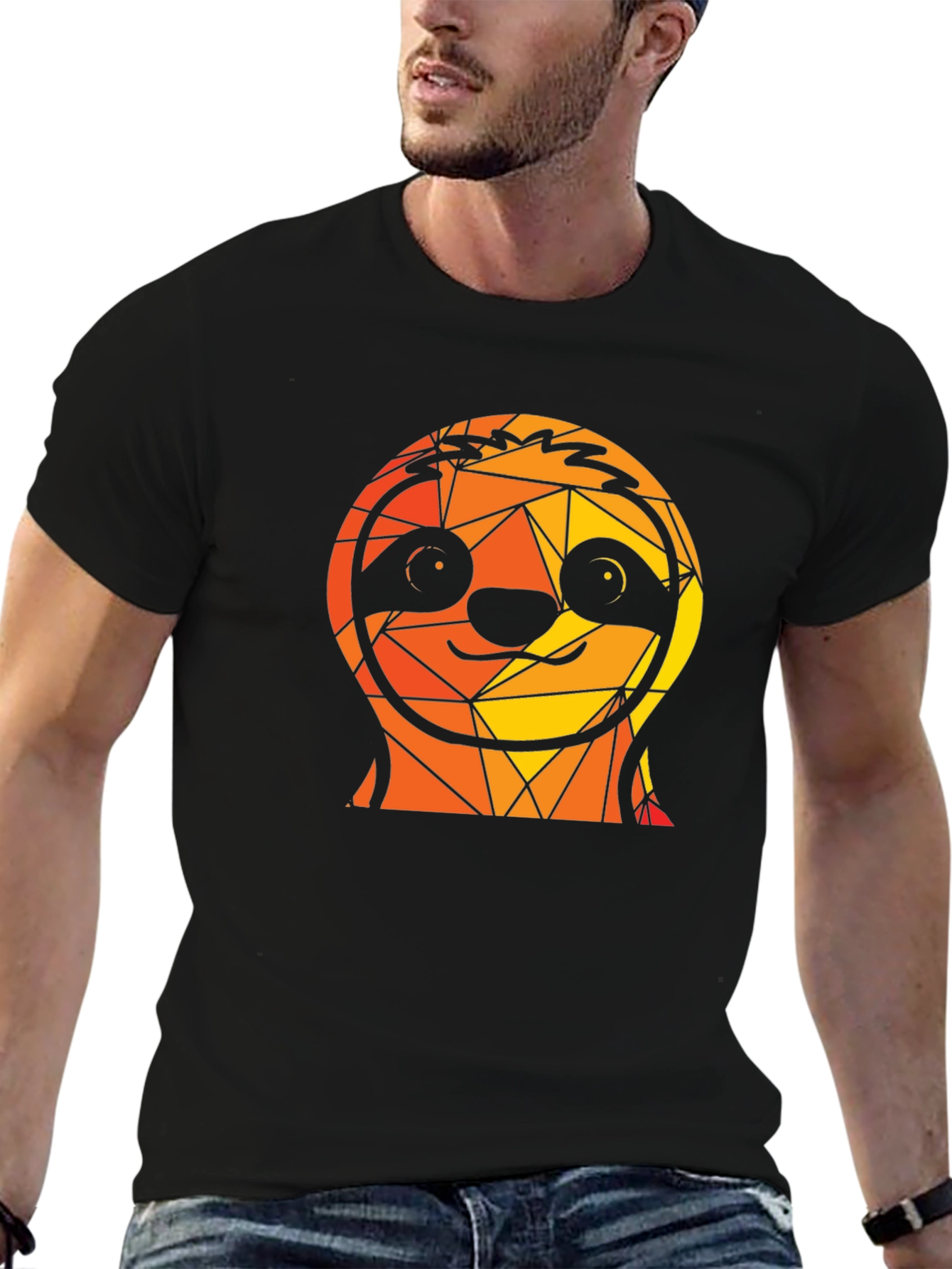 Black Geometric Sloth Graphic Black T-Shirt view 6
