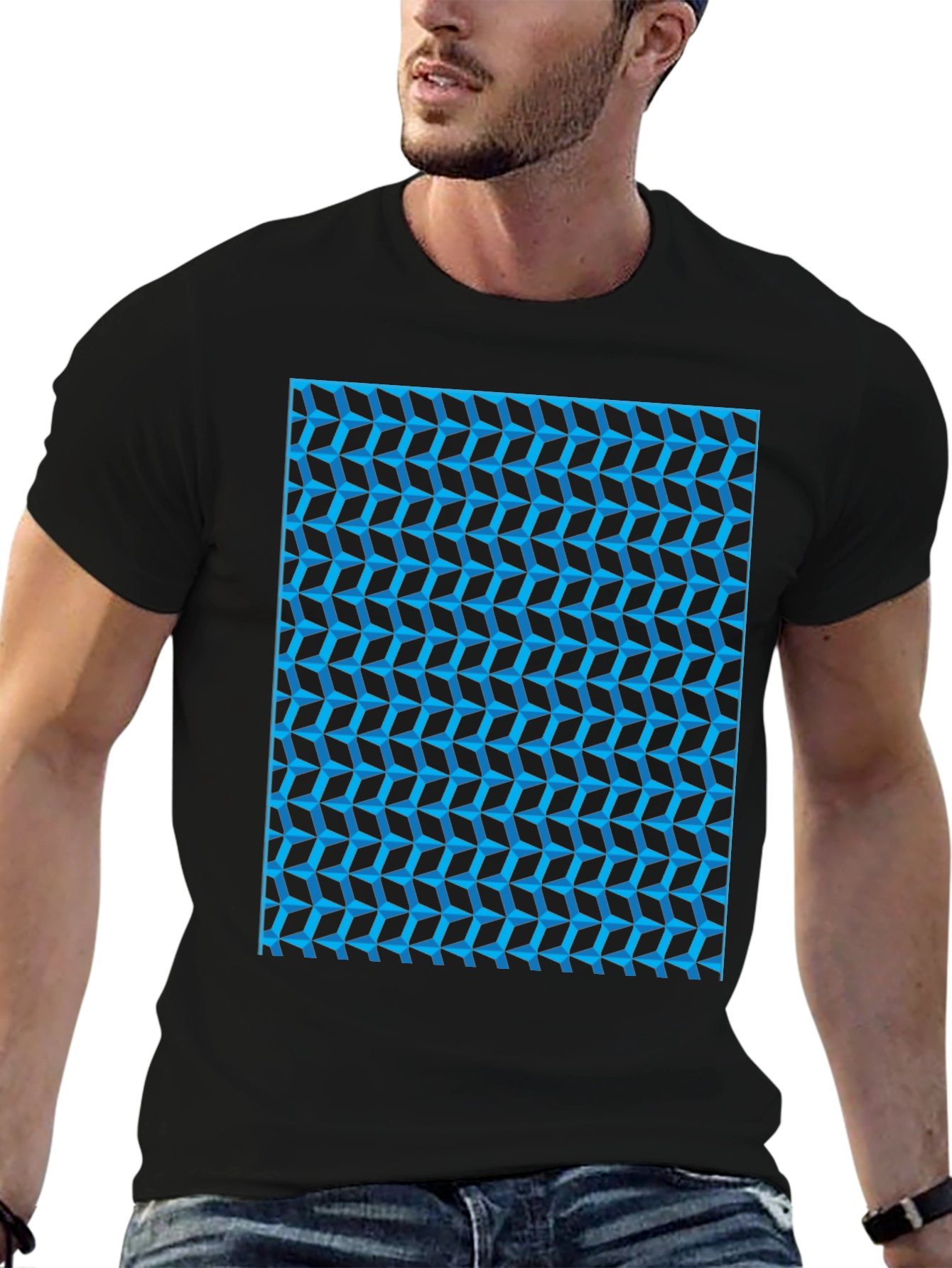 Black Abstract Geometric Print Black T-Shirt view 6