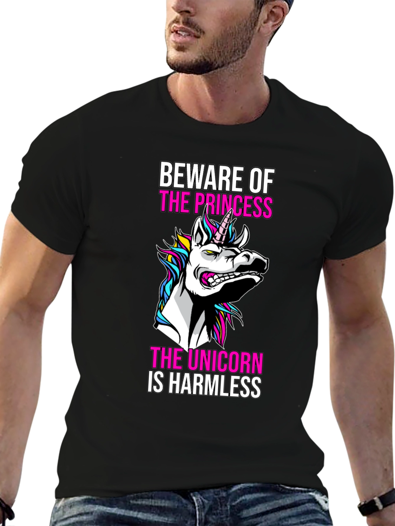 Black Beware the Princess, Unicorn T-Shirt view 6