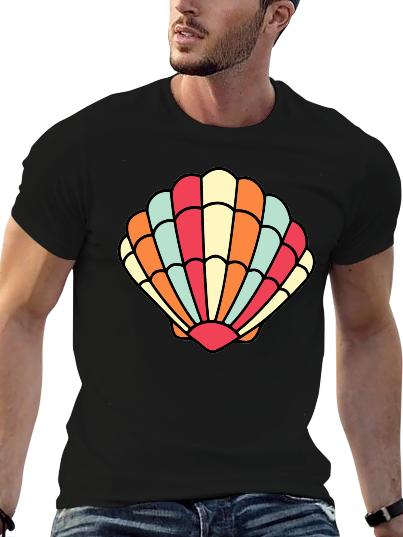Black Seashell Graphic Tee - Retro Summer Style view 6