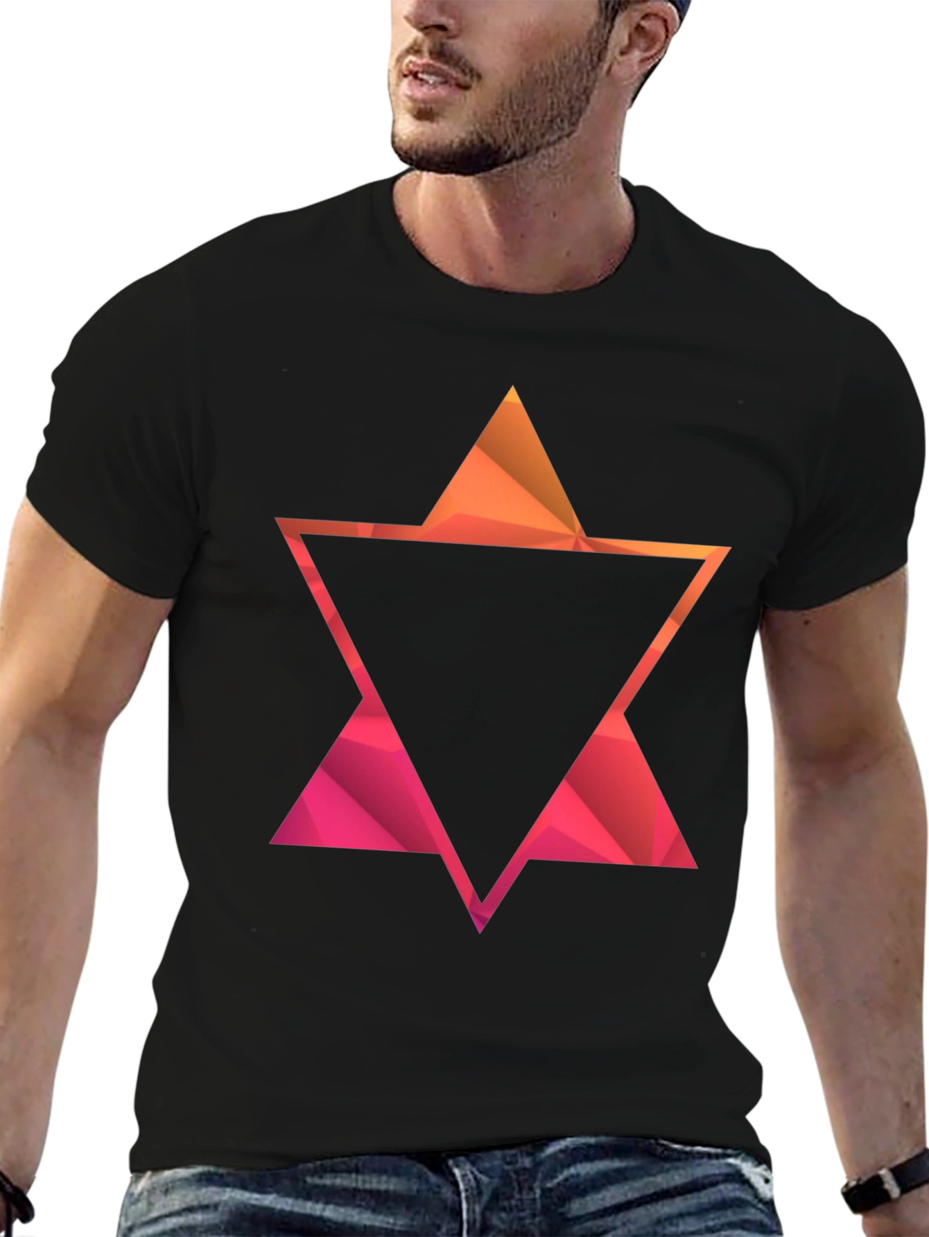 Black Geometric Star Graphic Tee - Modern Casual Style view 6
