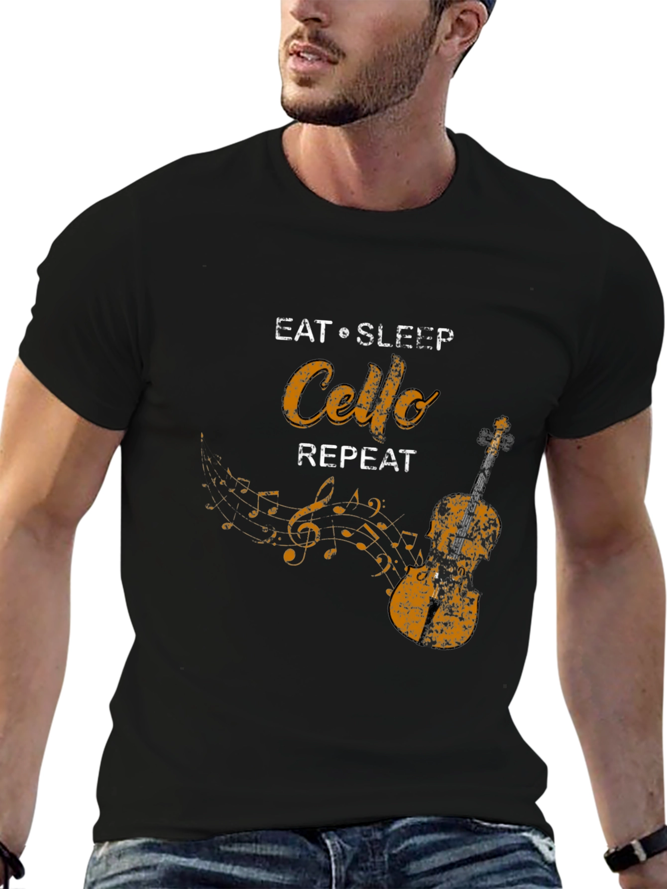 Black Eat Sleep Cello Repeat Black T-Shirt view 6
