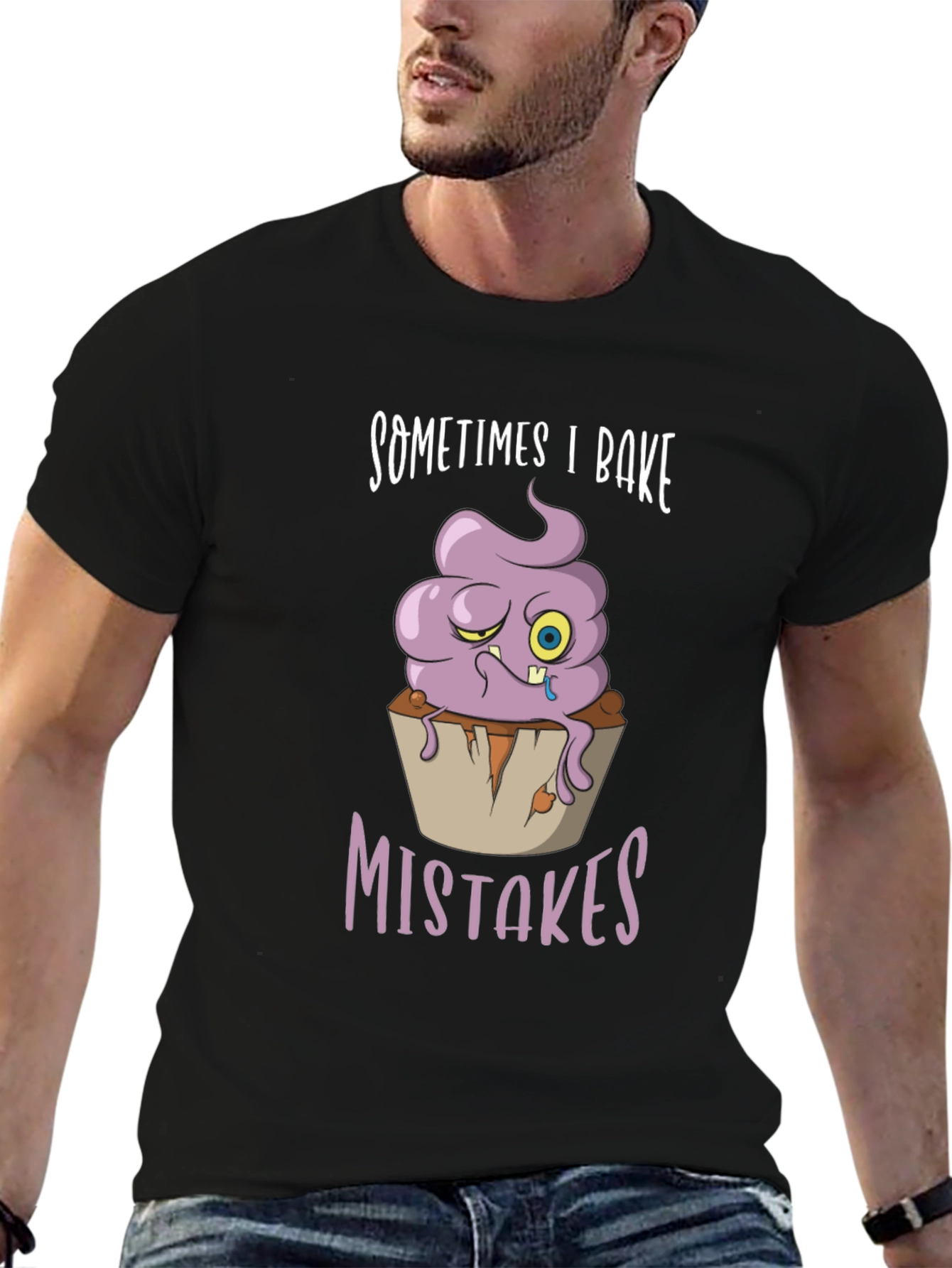 Black Funny Baking T-Shirt: "Sometimes I Bake Mistakes" view 6