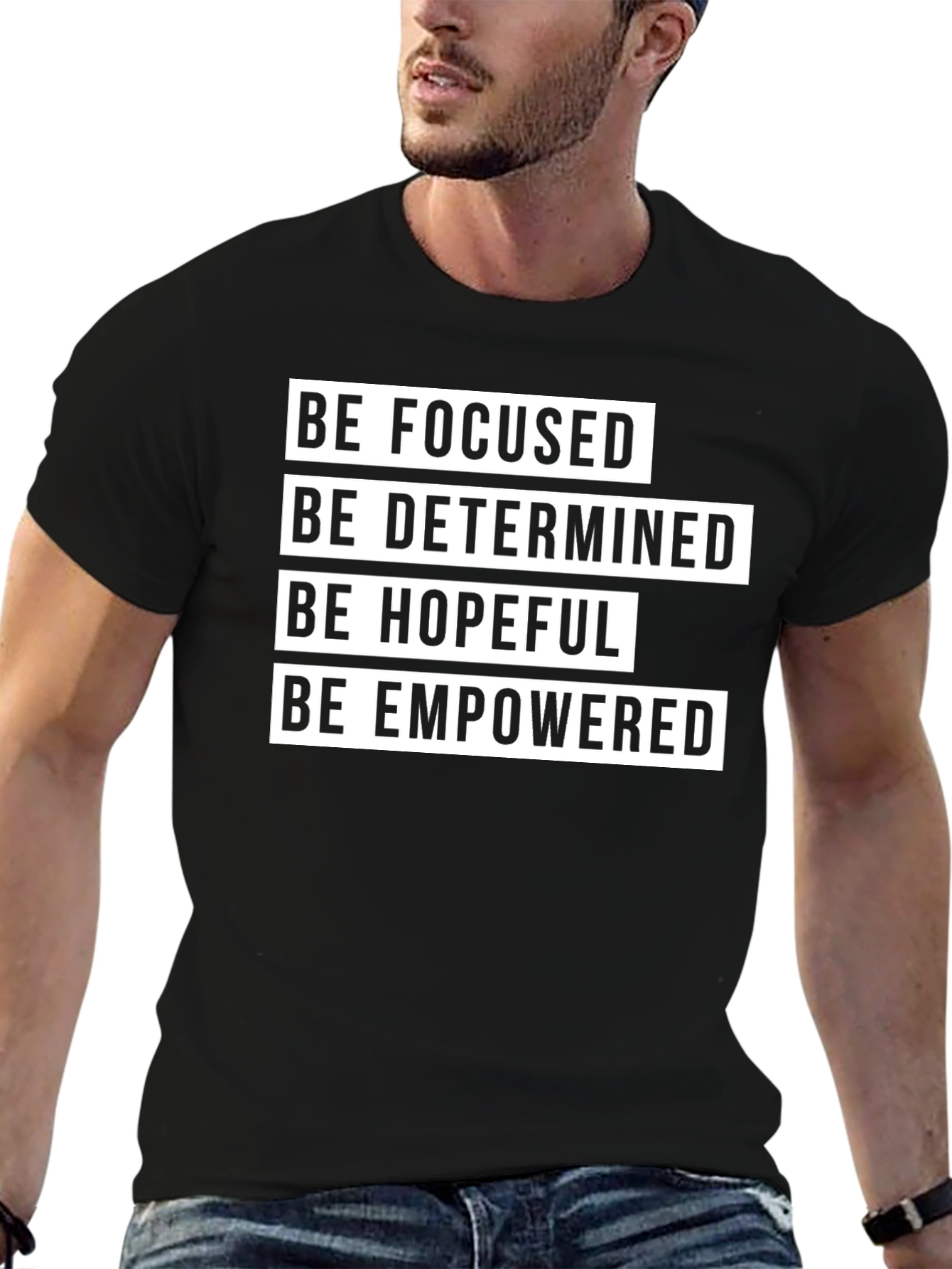 Black Motivational Graphic T-Shirt: Be Focused view 6