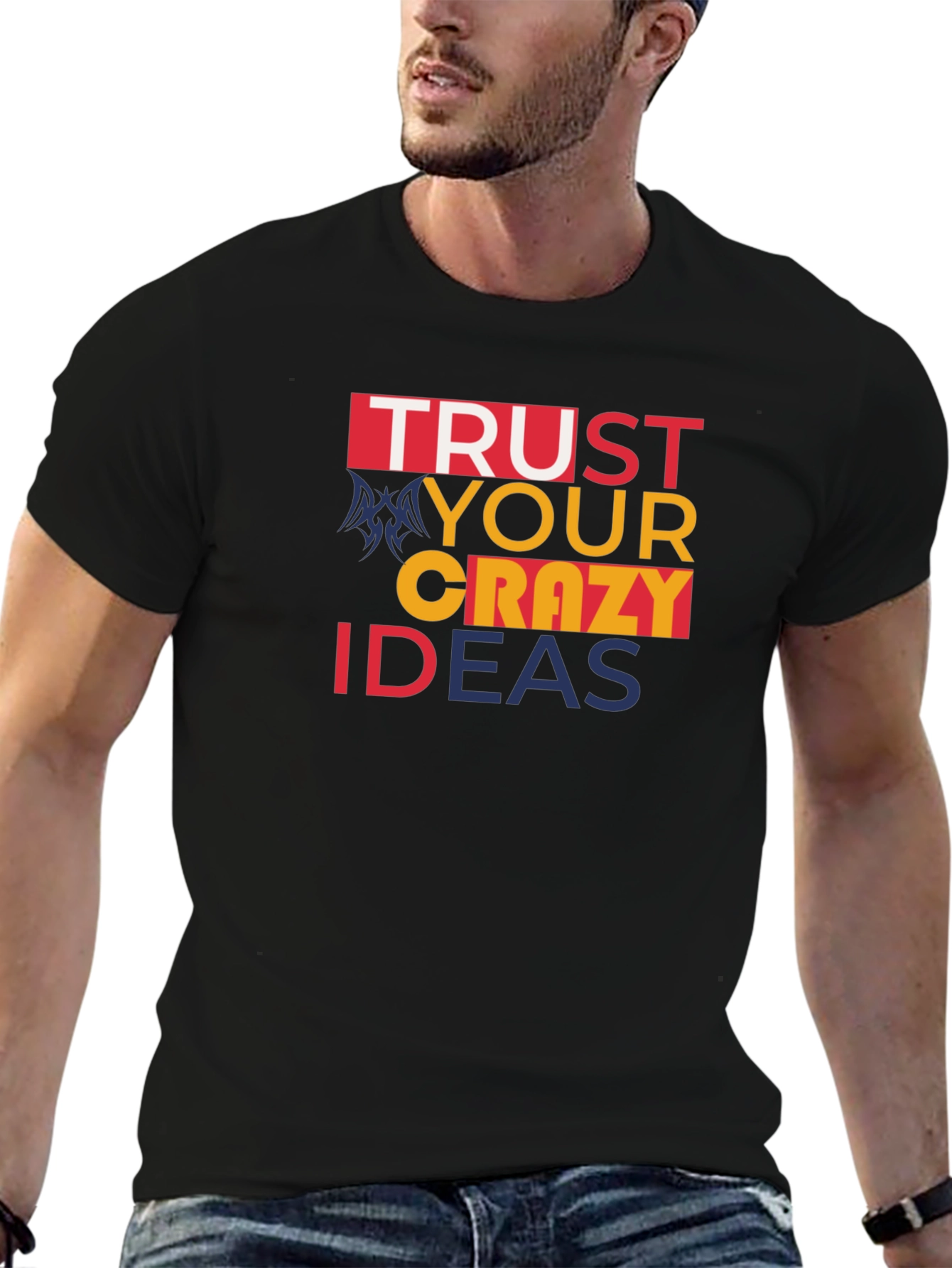 Black Trust Your Crazy Ideas T-Shirt - Bold Graphic Tee view 6