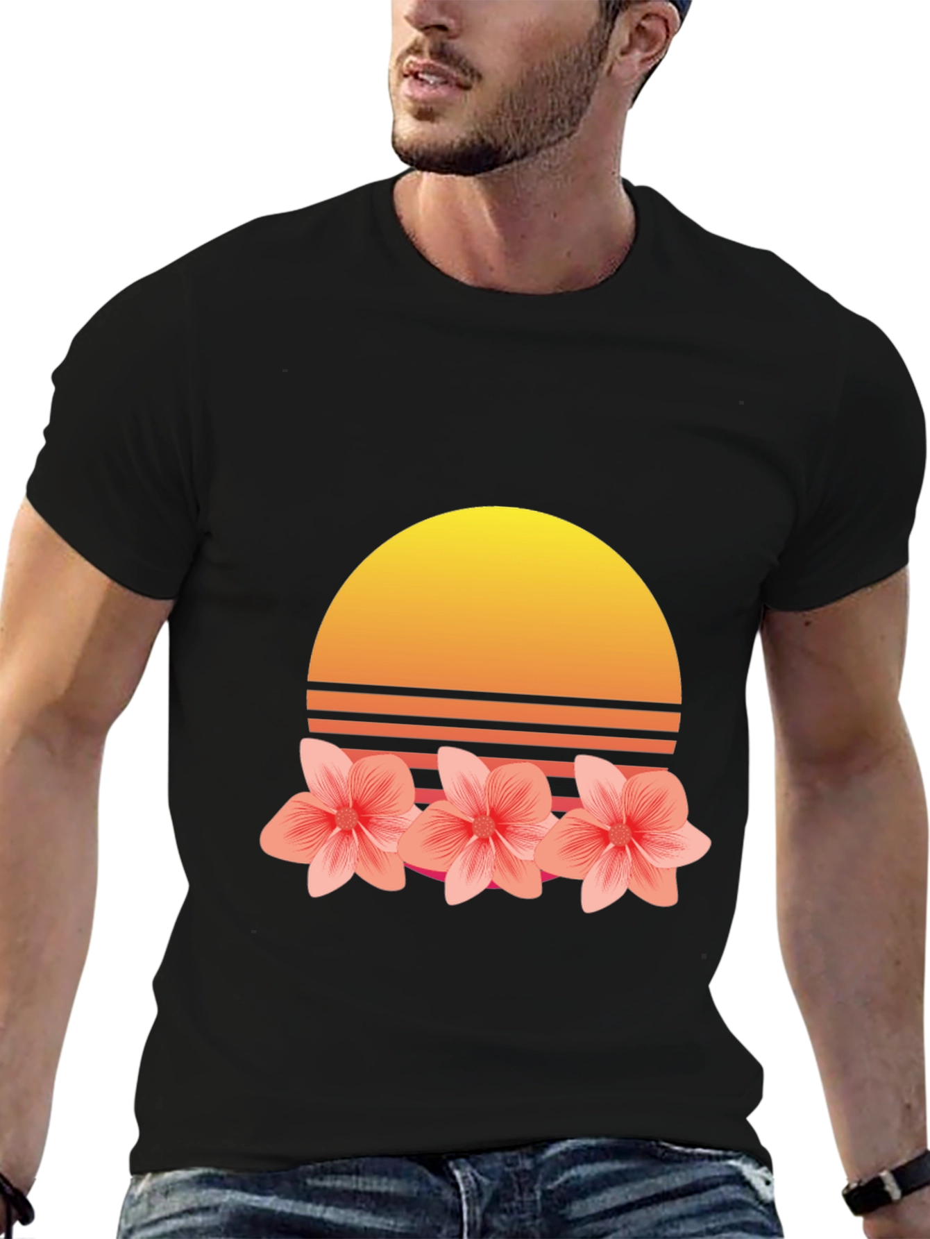 Black Retro Sunset Floral T-Shirt view 6