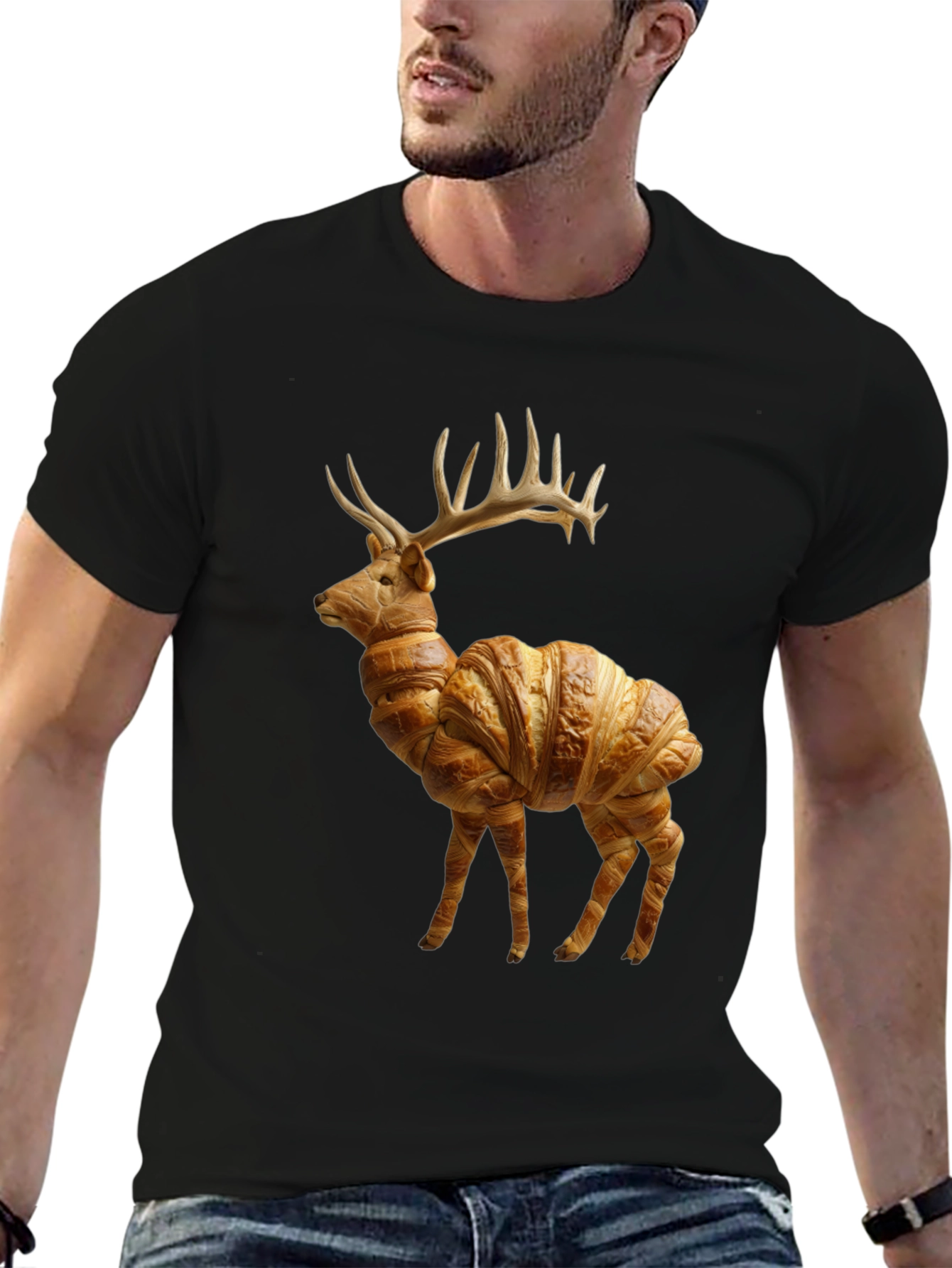 Croissant Deer T-Shirt - Unique Food Animal Tee - 6