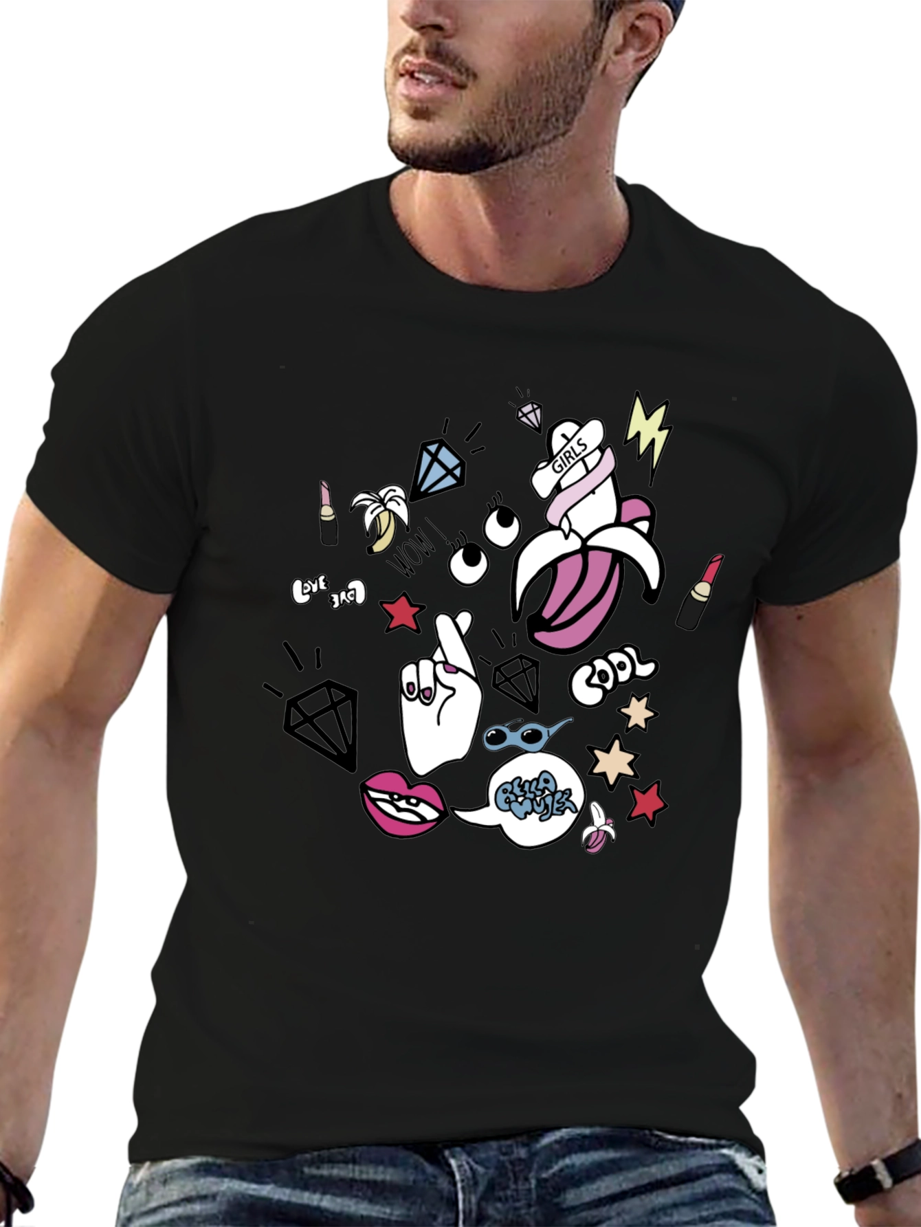 Black Funky Graphic Print T-Shirt view 6