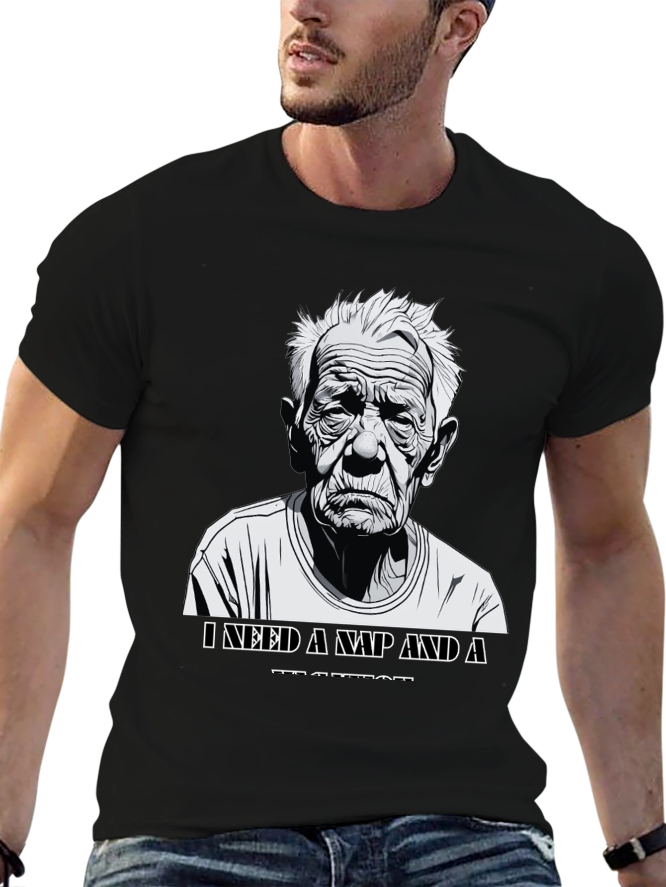 Black Funny Old Man Nap T-Shirt view 6