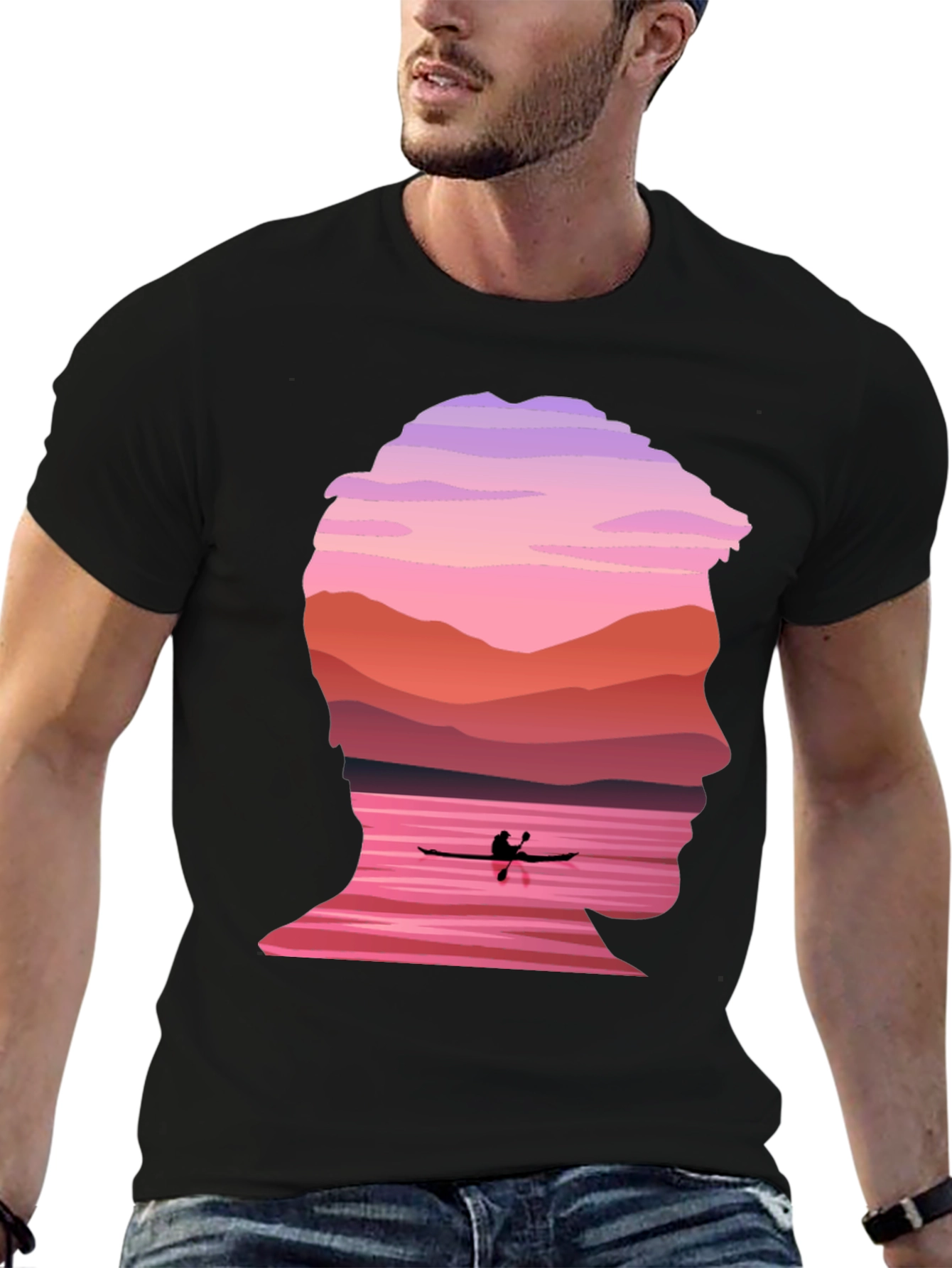 Black Silhouette Kayak Graphic Tee - Nature Inspired Design view 6
