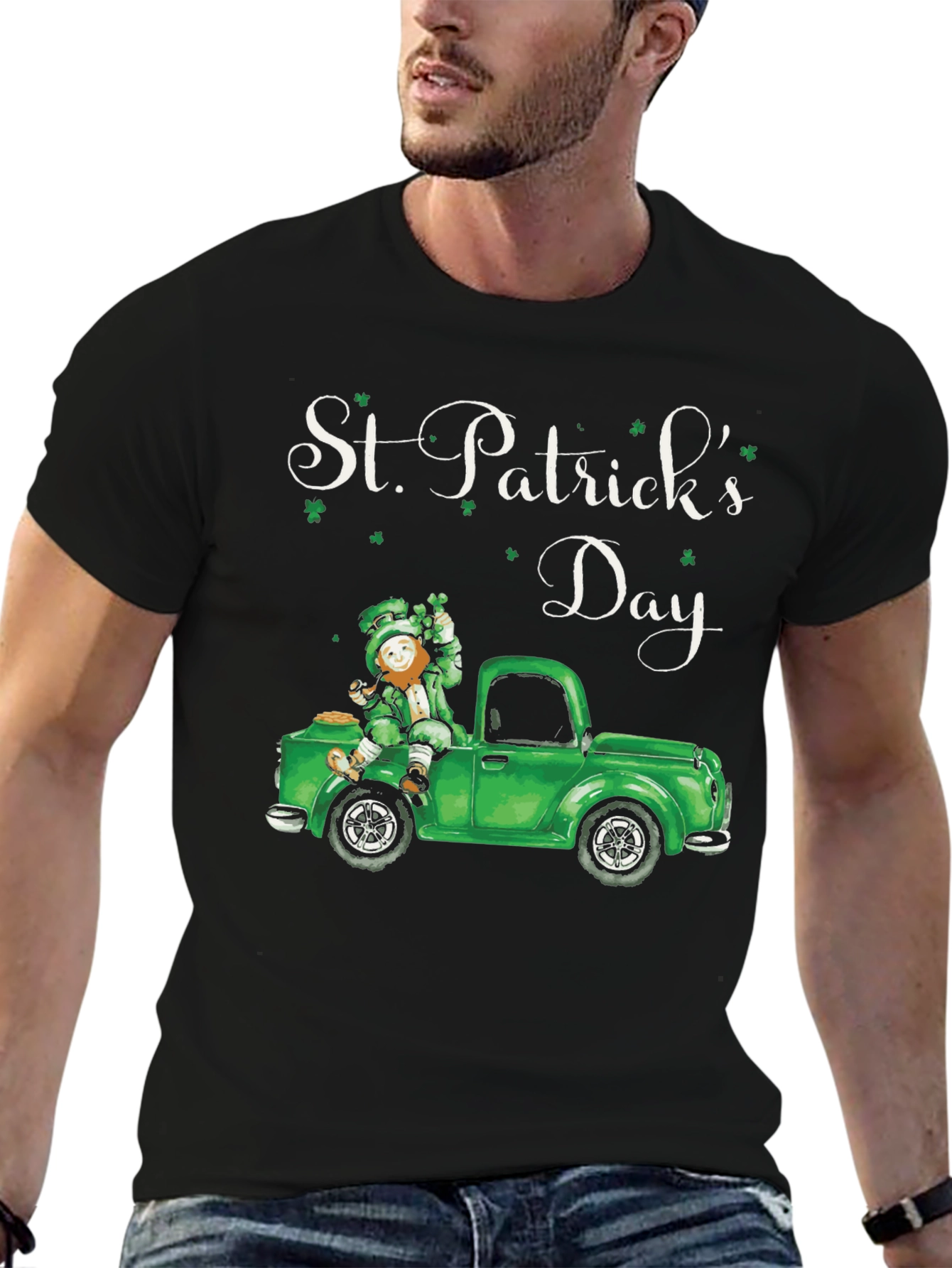 Black St. Patrick's Day Leprechaun Truck T-Shirt view 6