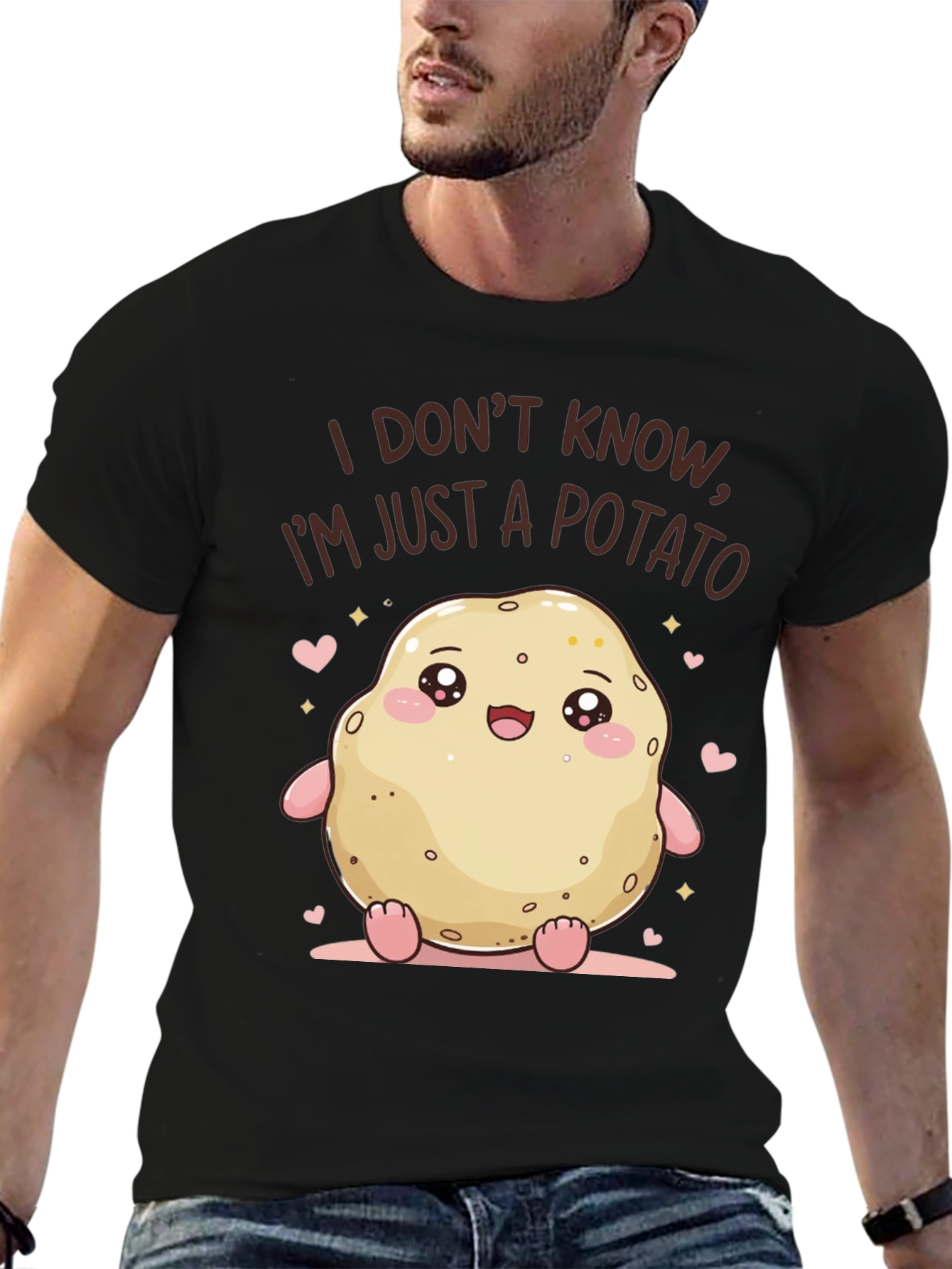 Black Cute Potato Graphic Tee - Funny Kawaii T-Shirt view 6