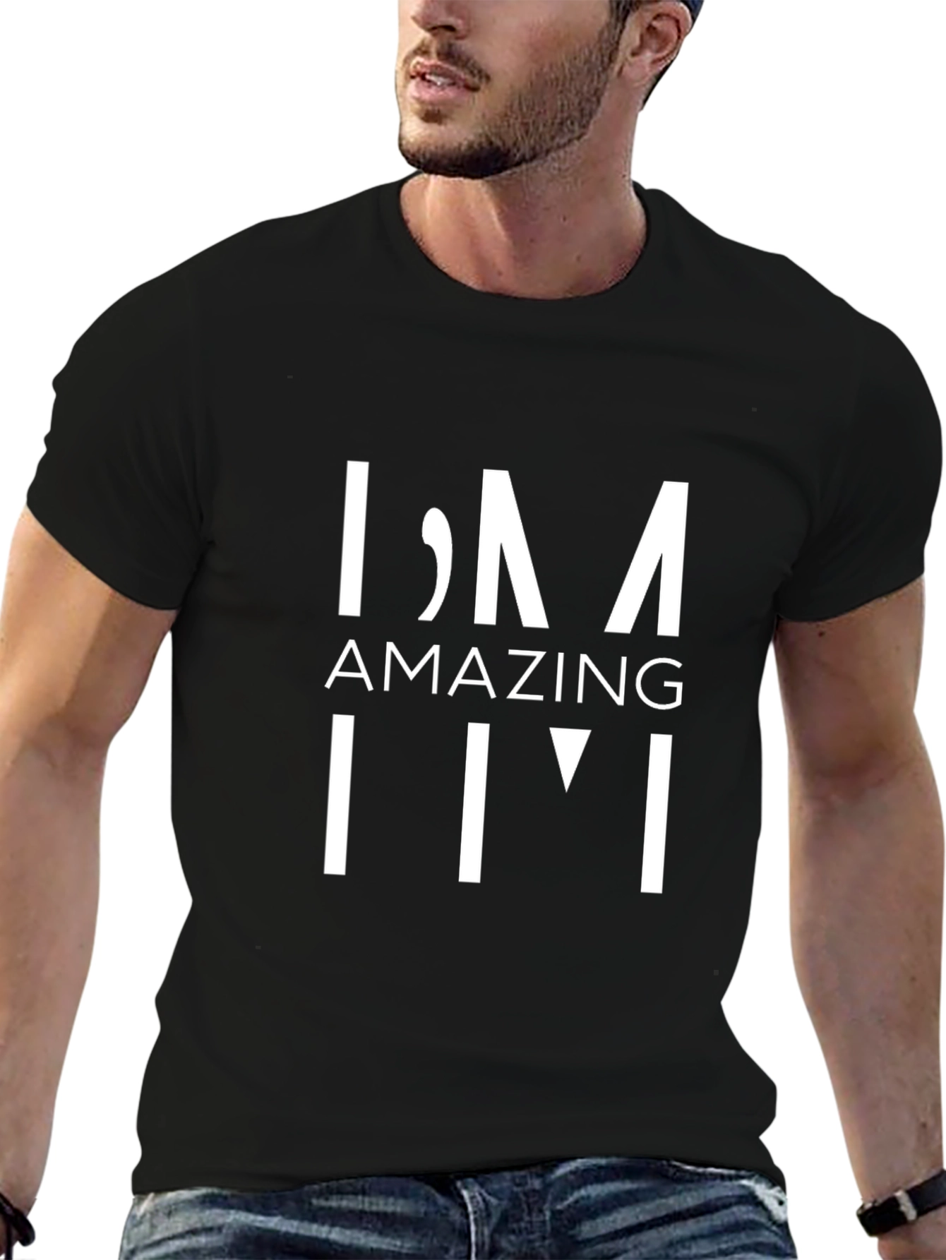 Black Amazing I'm T-Shirt - Casual Black Tee view 6