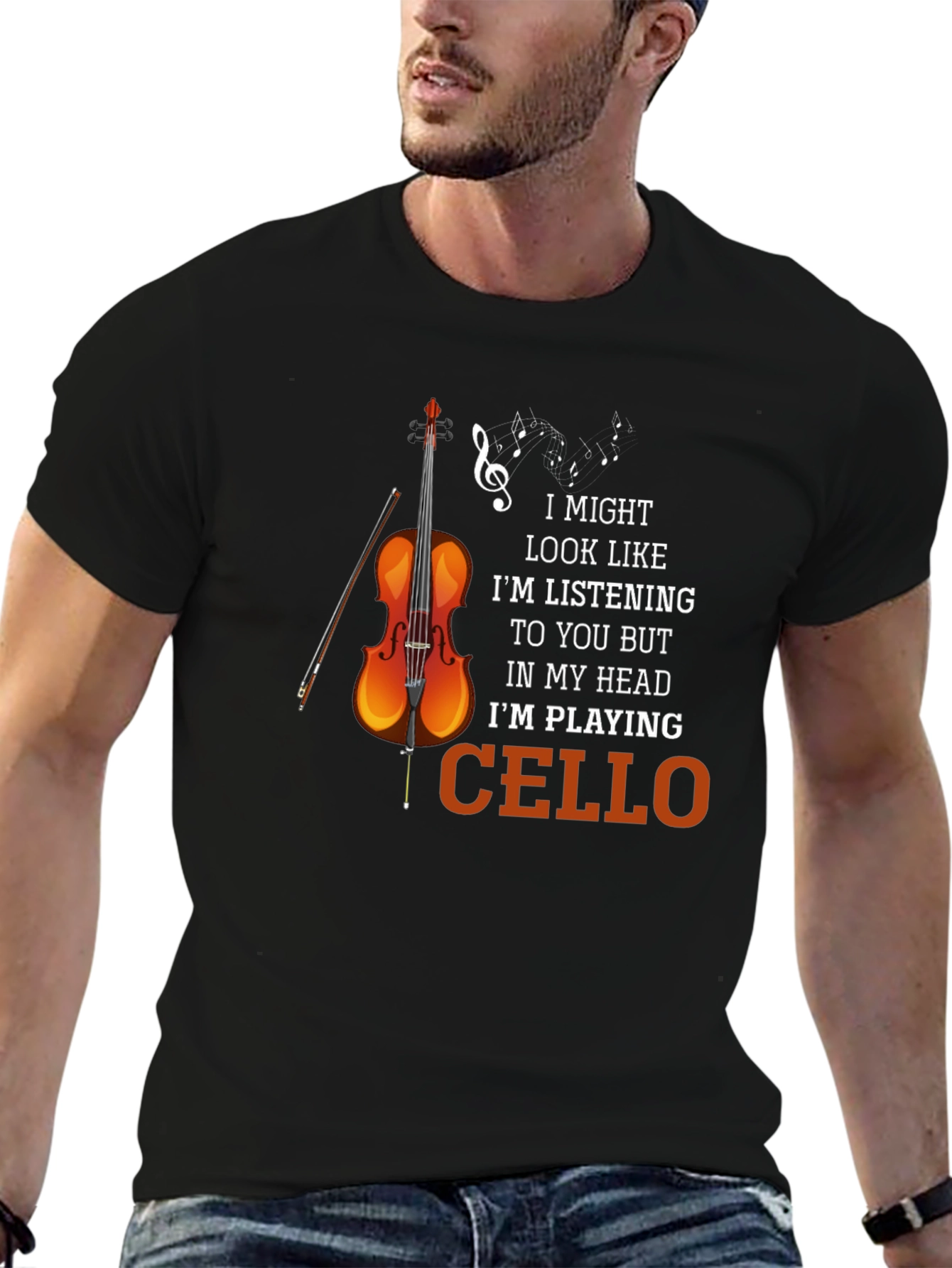 Black Cello Player T-Shirt Funny Musician Tee view 6