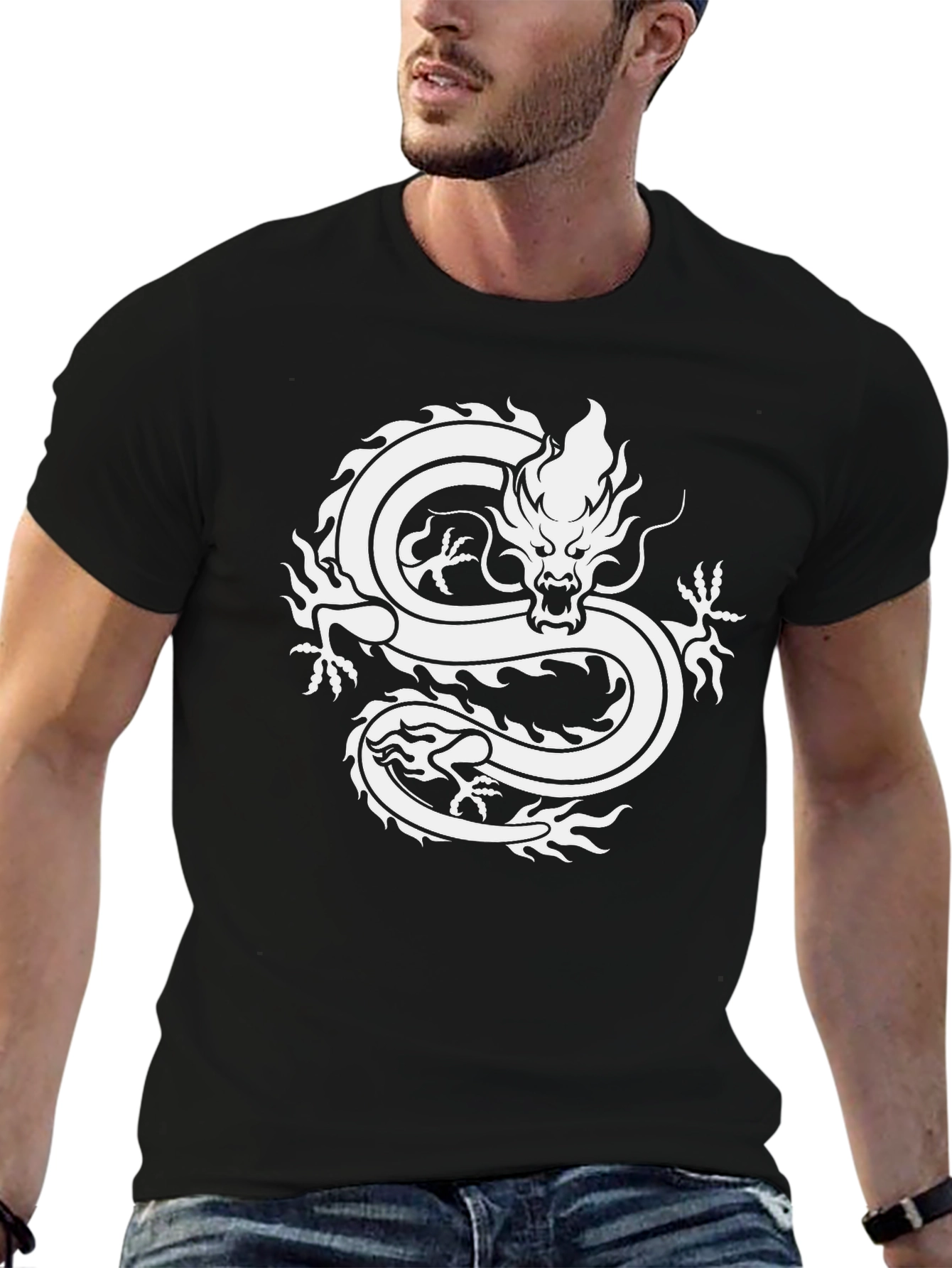 Black Dragon Graphic Tee - Stylish Black Cotton T-Shirt view 6