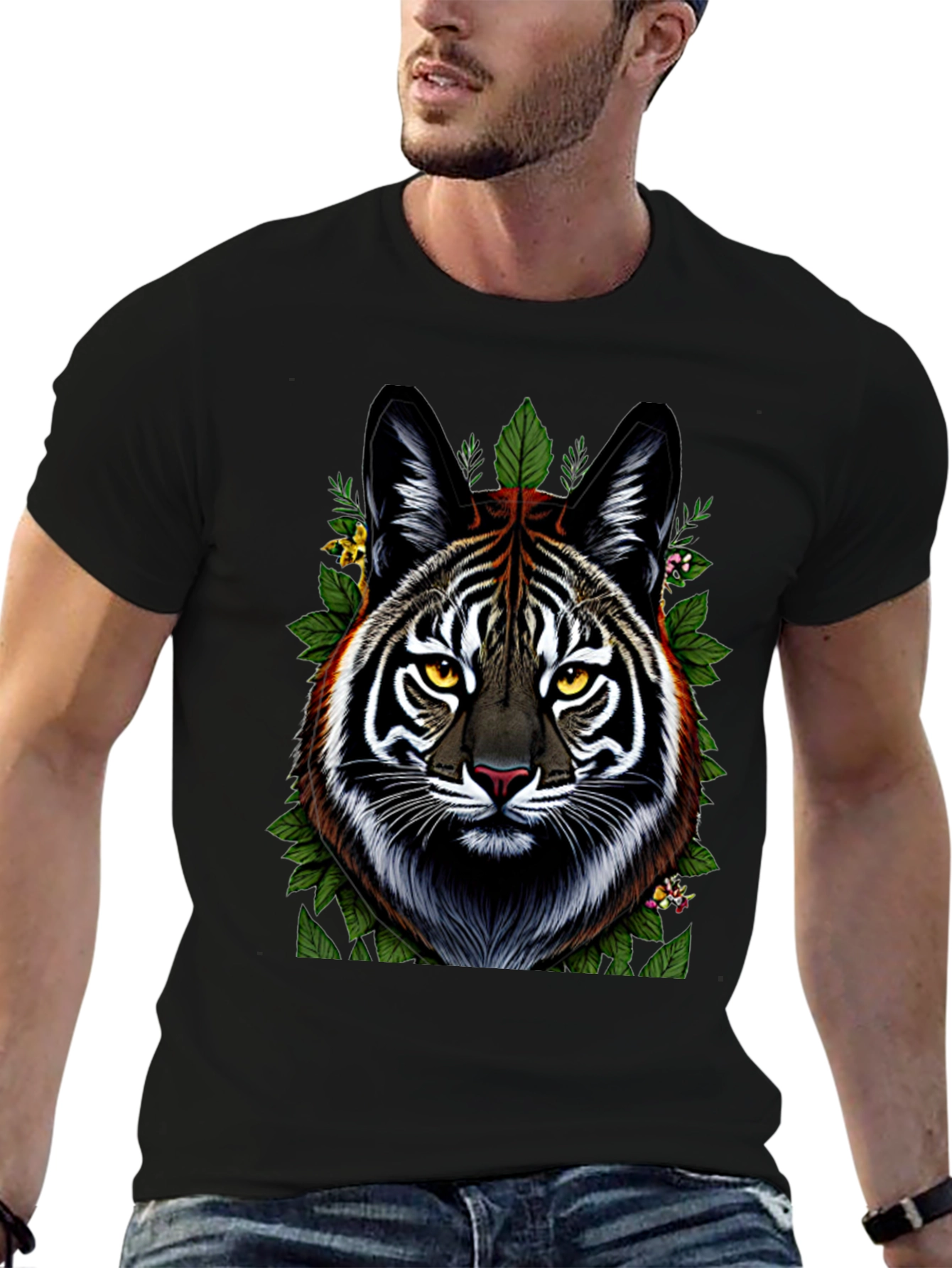 Black Tiger Face Graphic Tee - Black view 6