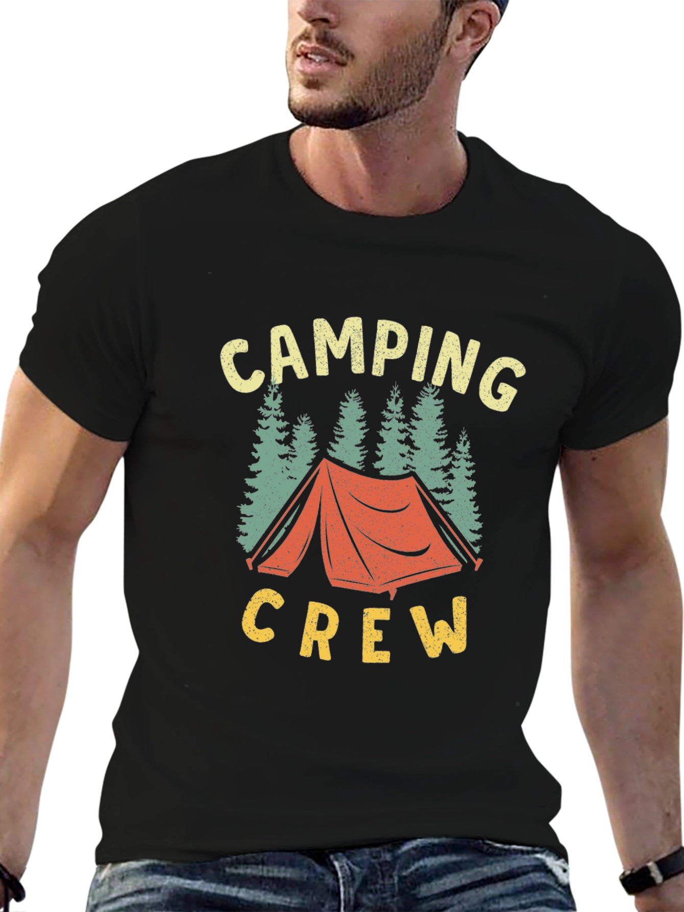 Black Camping Crew Graphic Tee - Black Cotton view 6