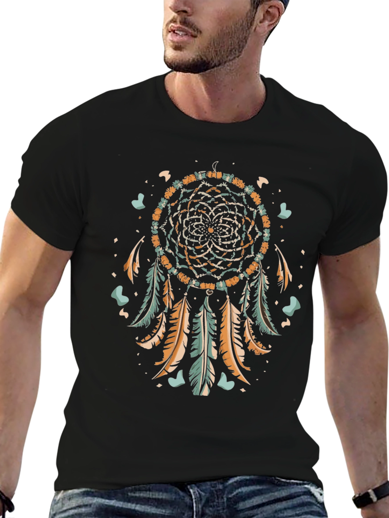 Black Dreamcatcher Graphic Tee - Black Cotton Shirt view 6