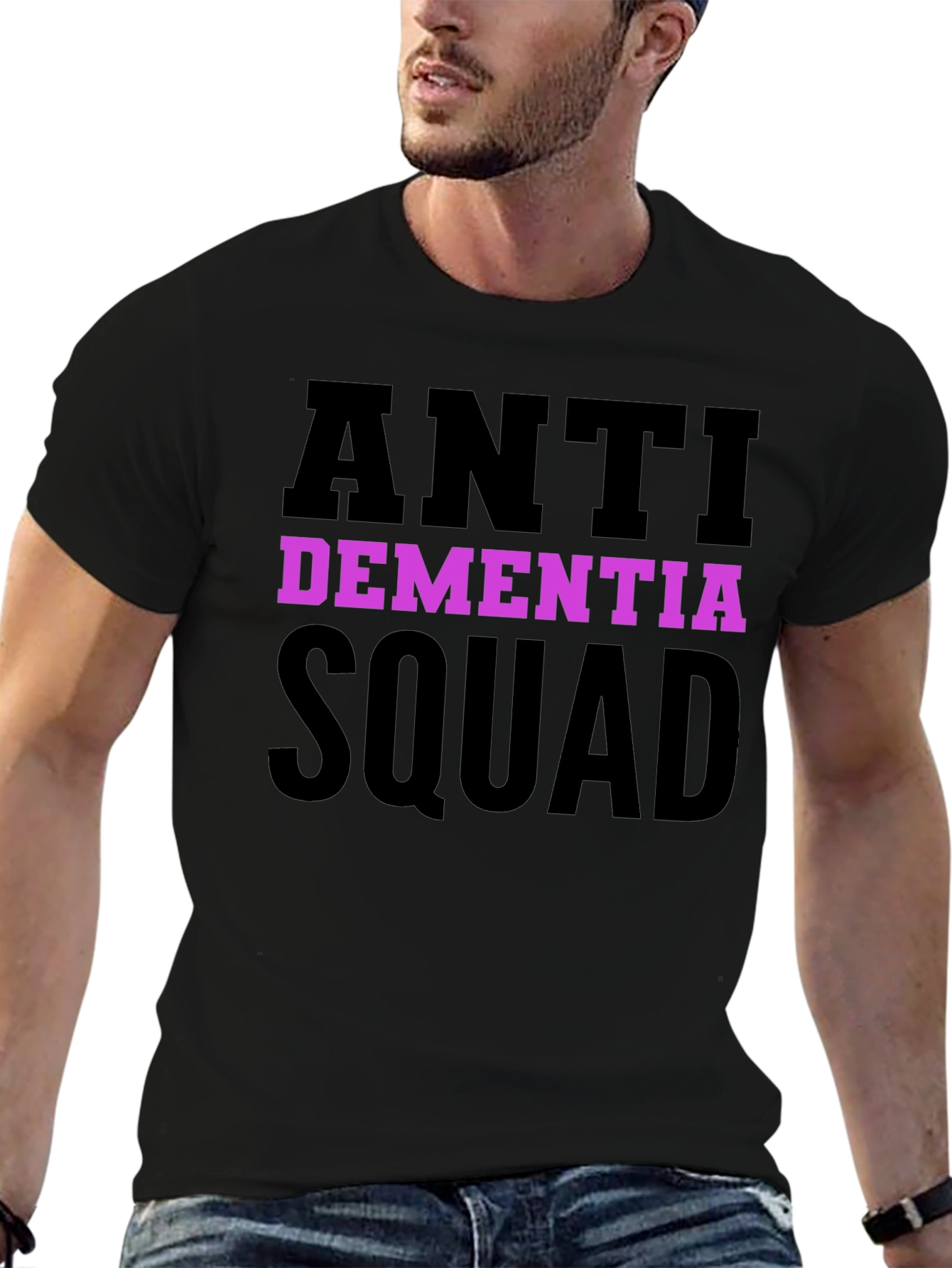 Black Anti Dementia Squad T-Shirt - Black Crew Neck Tee view 6