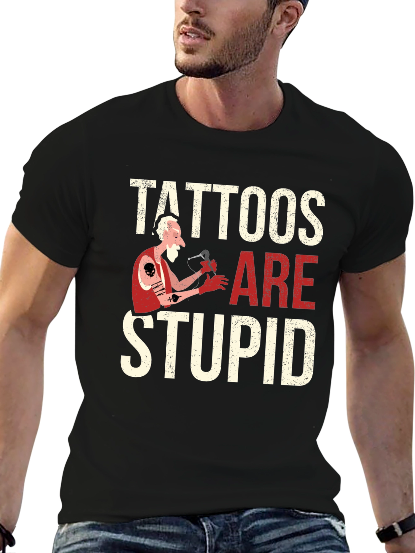 Black Tattoos Are Stupid Graphic Novelty T-Shirt view 6