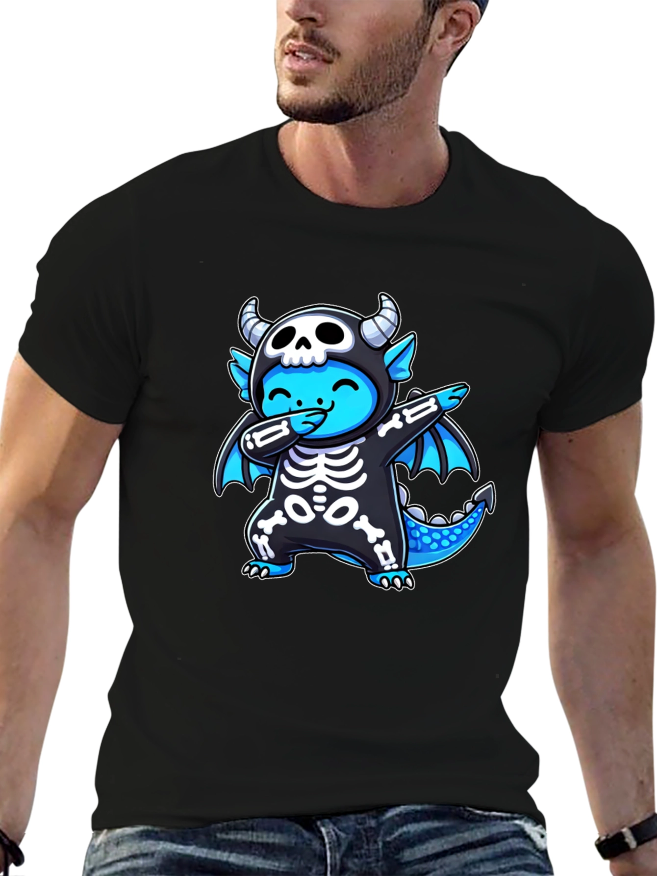 Black Dabbing Dragon Halloween T-Shirt view 6