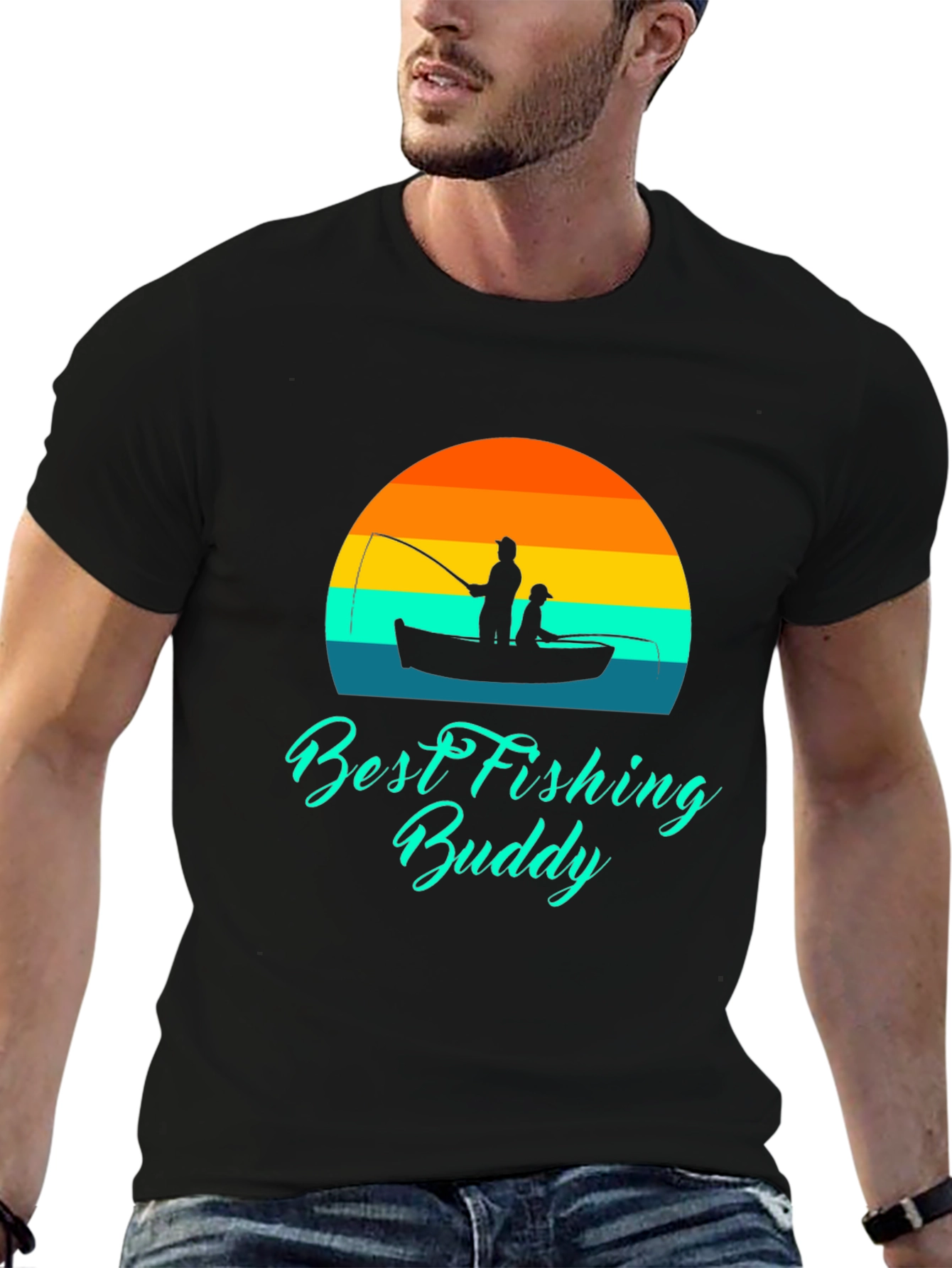 Black Best Fishing Buddy Graphic Tee - Black Cotton T-Shirt view 6