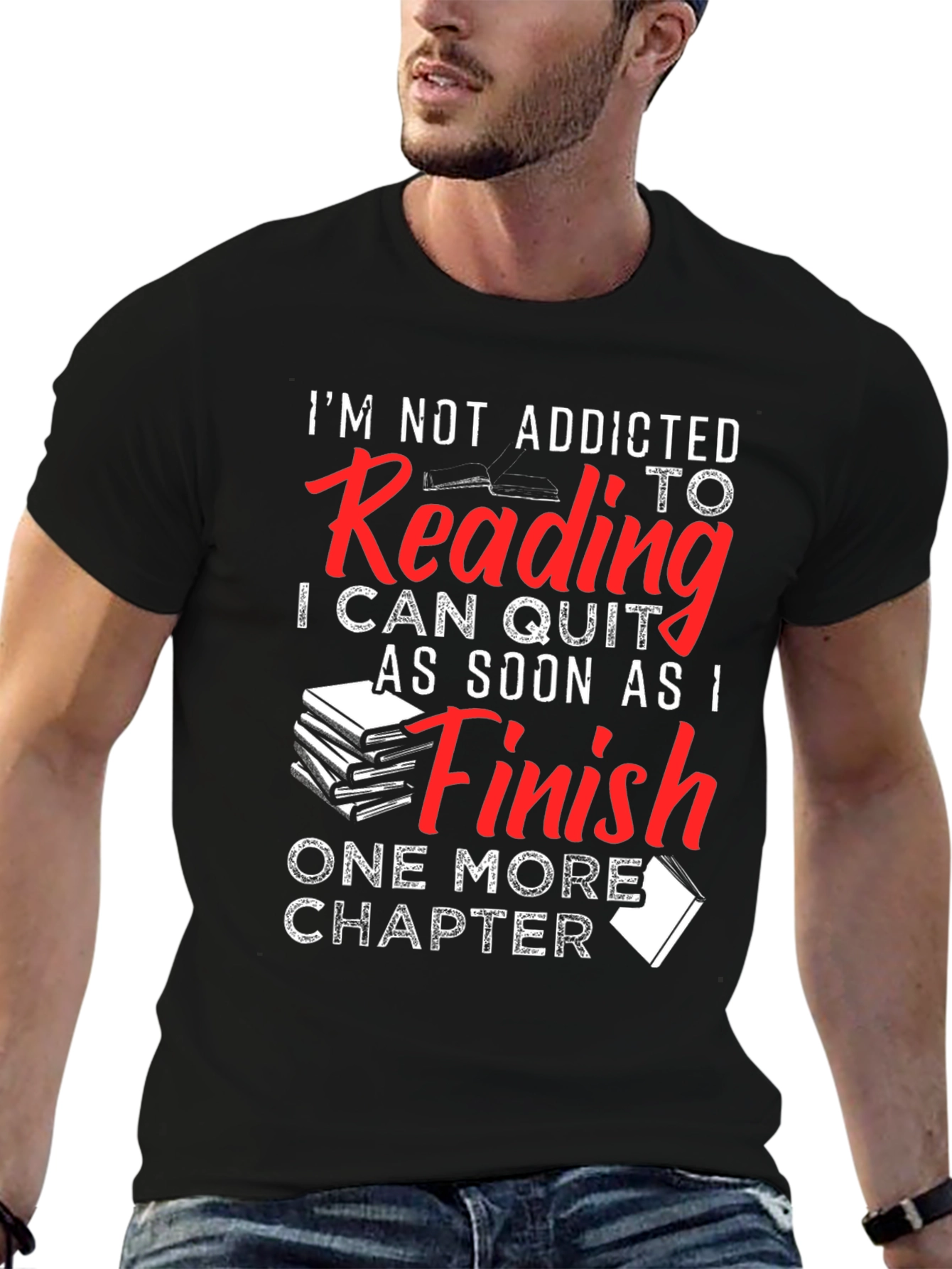 Black Funny Reading Addict T-Shirt: One More Chapter! view 6