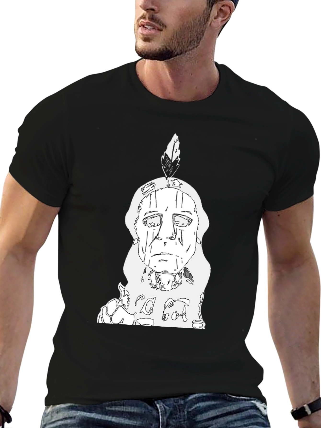Black Indian Chief T-Shirt - Black Cotton Tee view 6